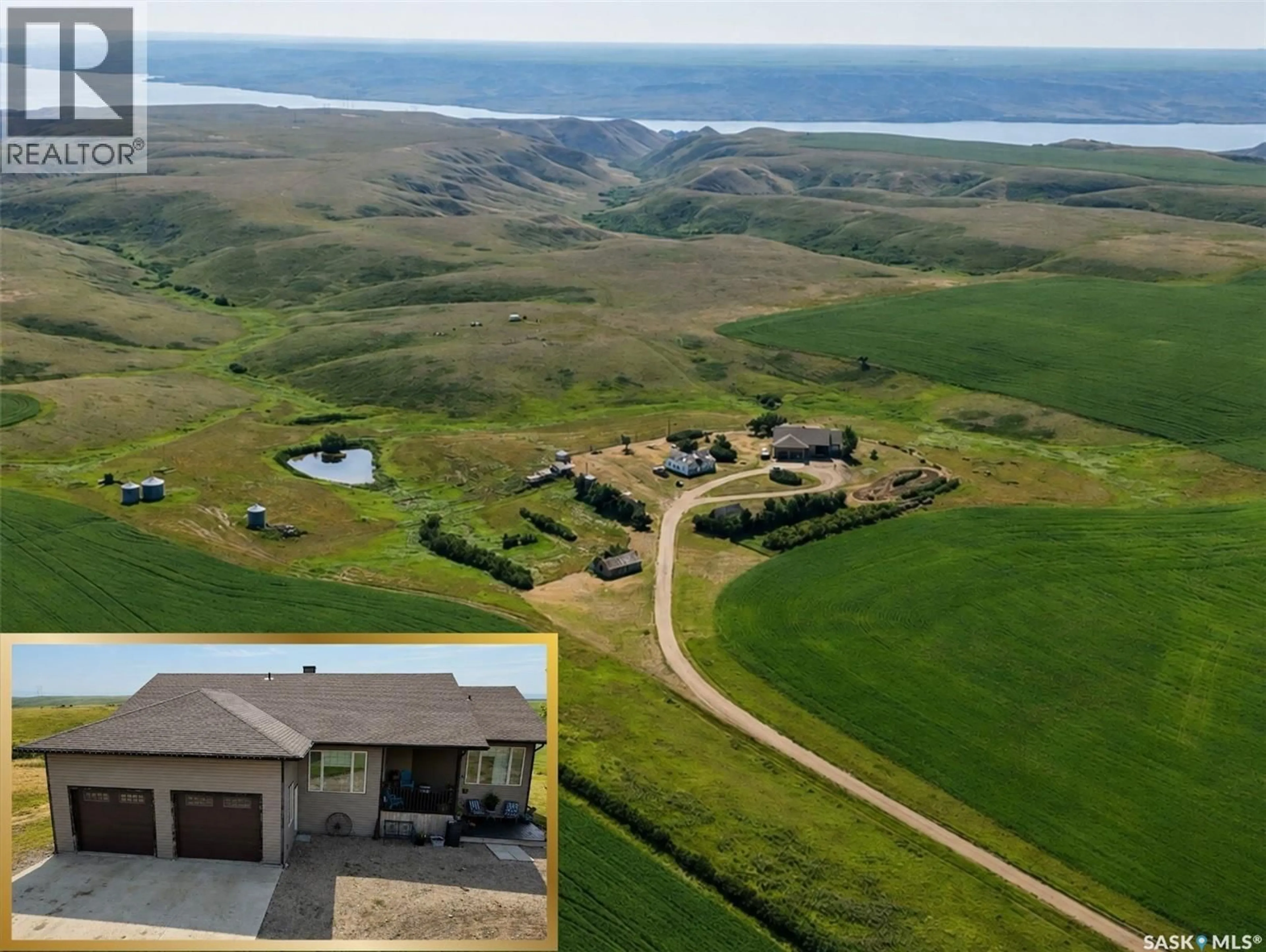 A pic from outside/outdoor area/front of a property/back of a property/a pic from drone, water/lake/river/ocean view for SK LANDING ACREAGE, Saskatchewan Landing Saskatchewan S0L1T0
