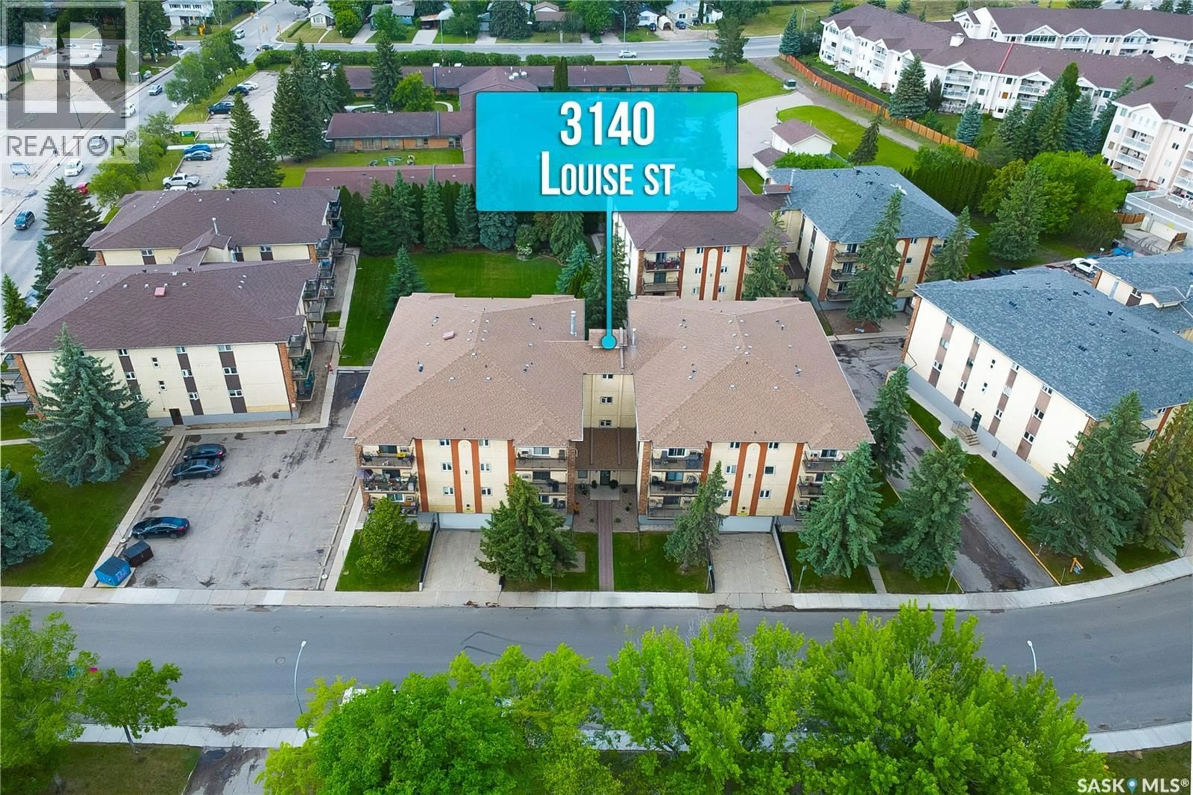 A pic from outside/outdoor area/front of a property/back of a property/a pic from drone, street for 201 3140 LOUISE STREET, Saskatoon Saskatchewan S7J3L8