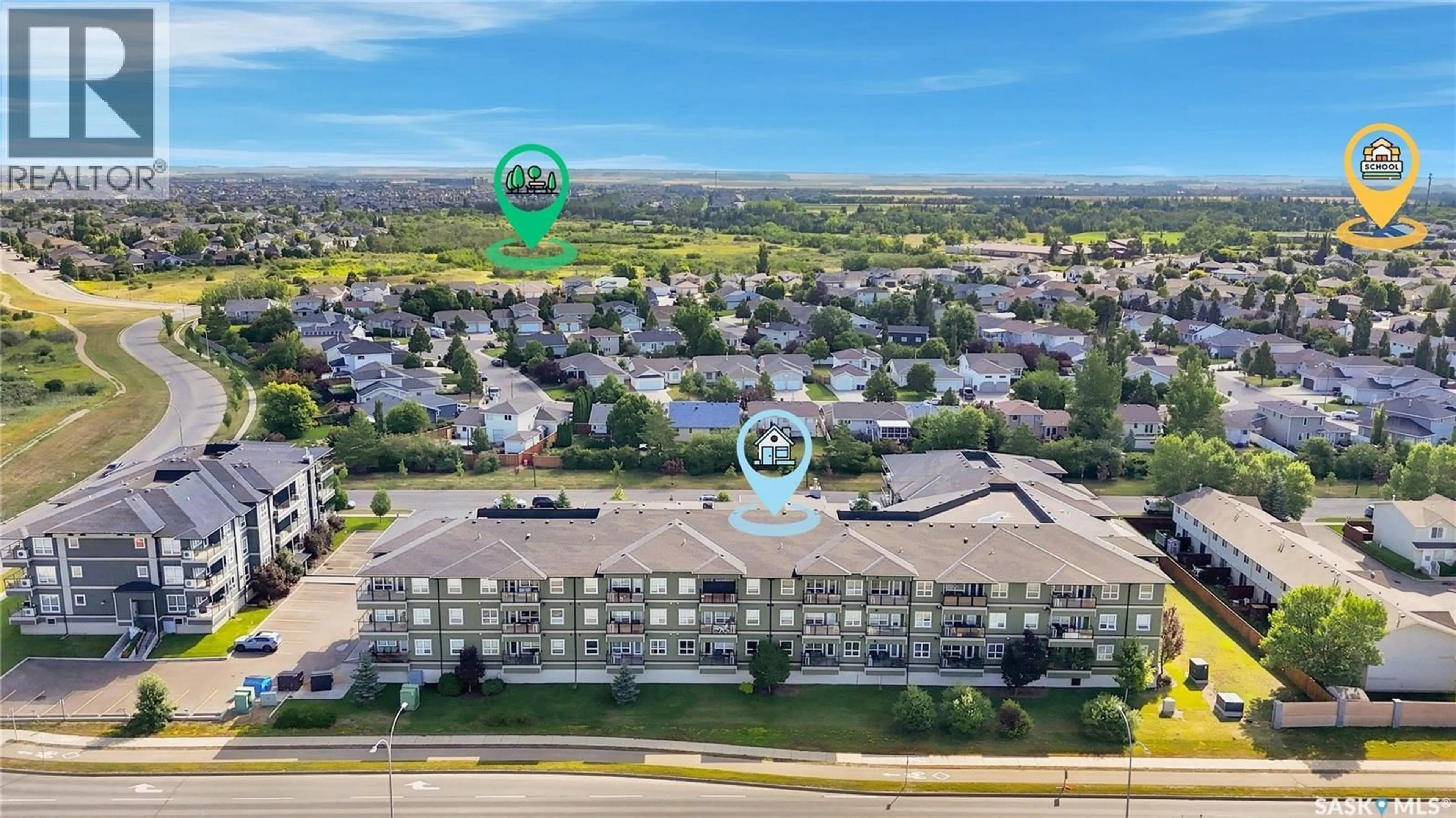 A pic from outside/outdoor area/front of a property/back of a property/a pic from drone, water/lake/river/ocean view for 915 - 229 KRISTJANSON ROAD, Saskatoon Saskatchewan S7S0B1