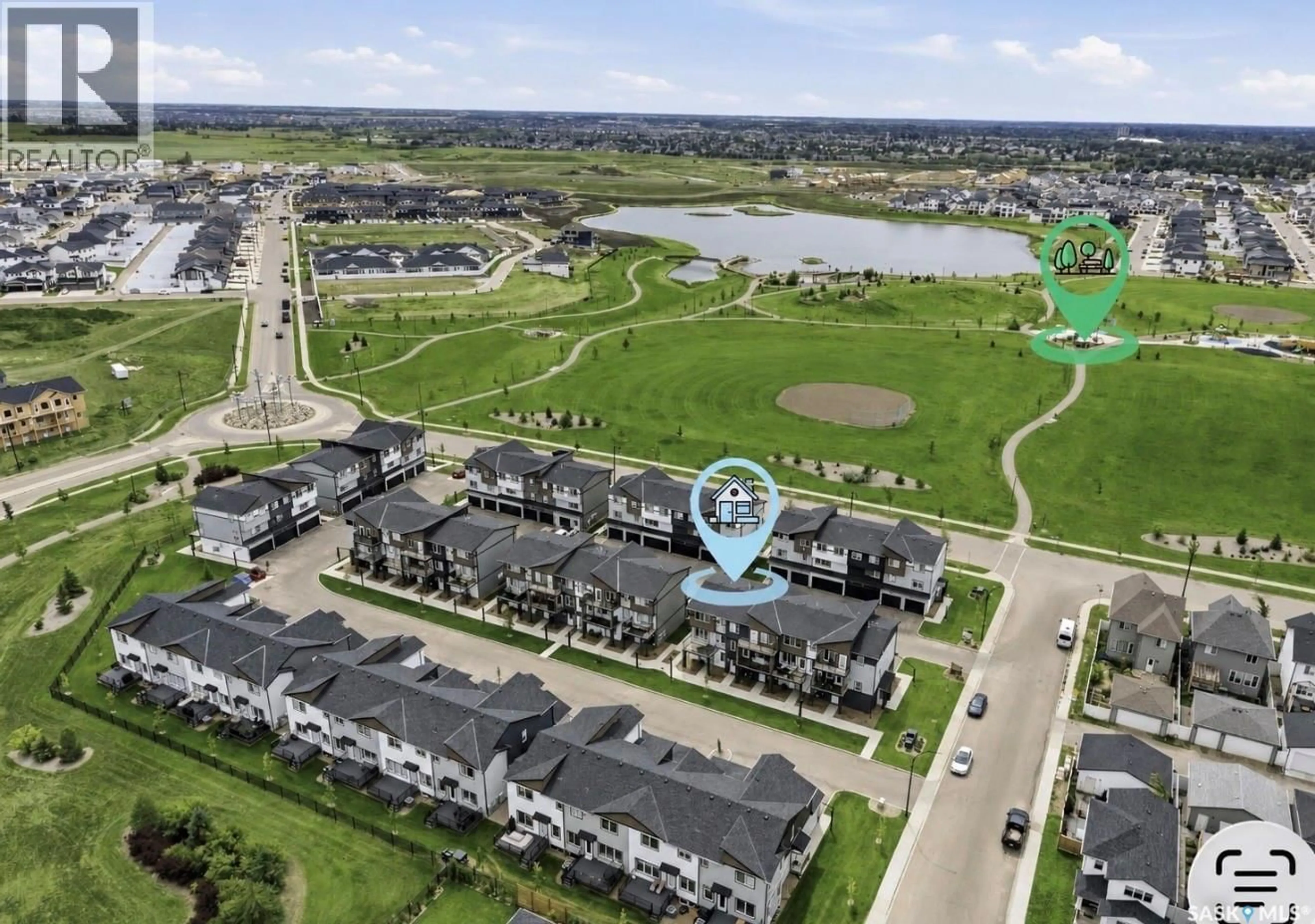 A pic from outside/outdoor area/front of a property/back of a property/a pic from drone, water/lake/river/ocean view for 12 651 DUBOIS CRESCENT, Saskatoon Saskatchewan S7V0R3