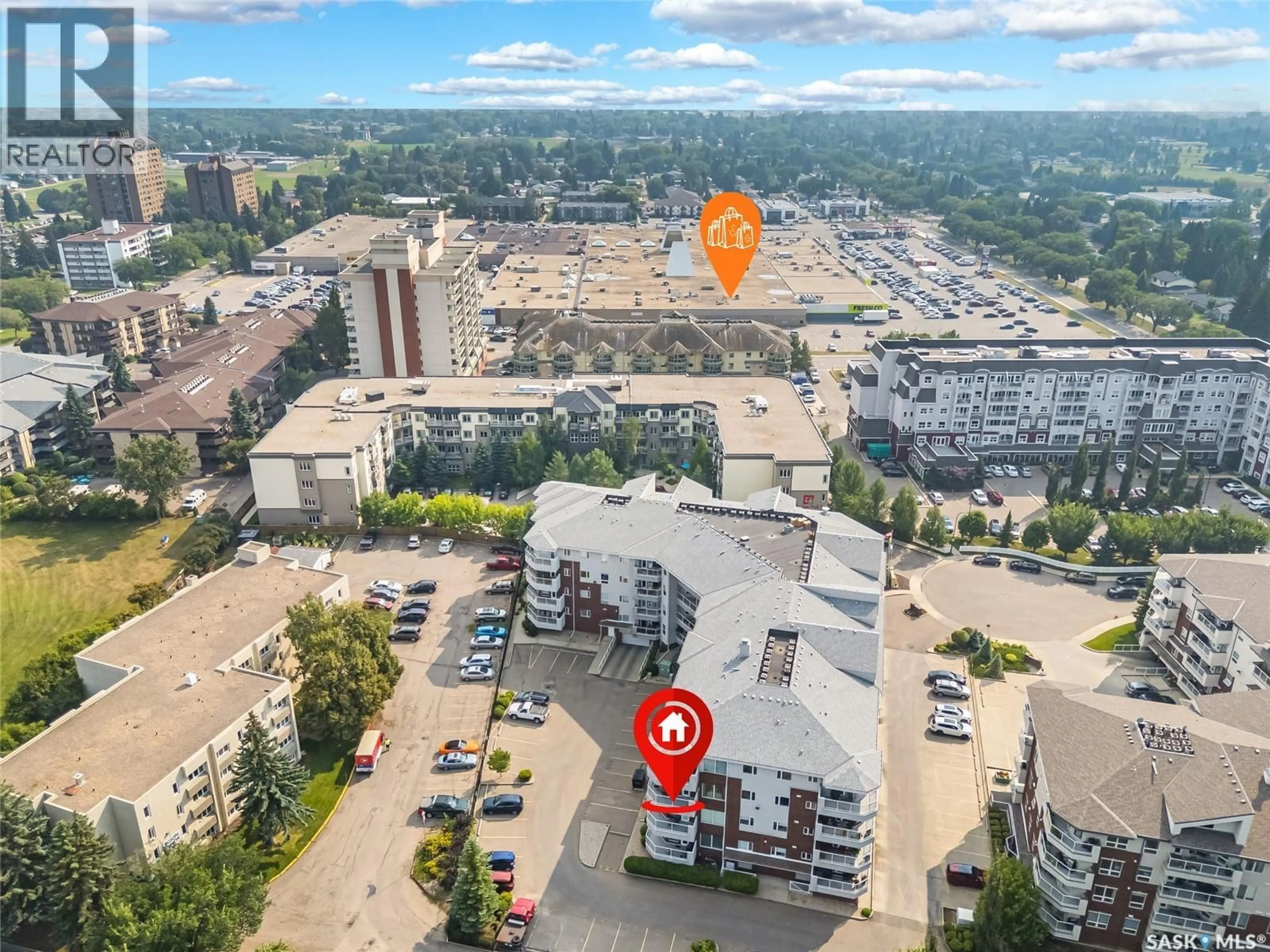 A pic from outside/outdoor area/front of a property/back of a property/a pic from drone, city buildings view from balcony for 302 110 ARMISTICE WAY, Saskatoon Saskatchewan S7J5L8
