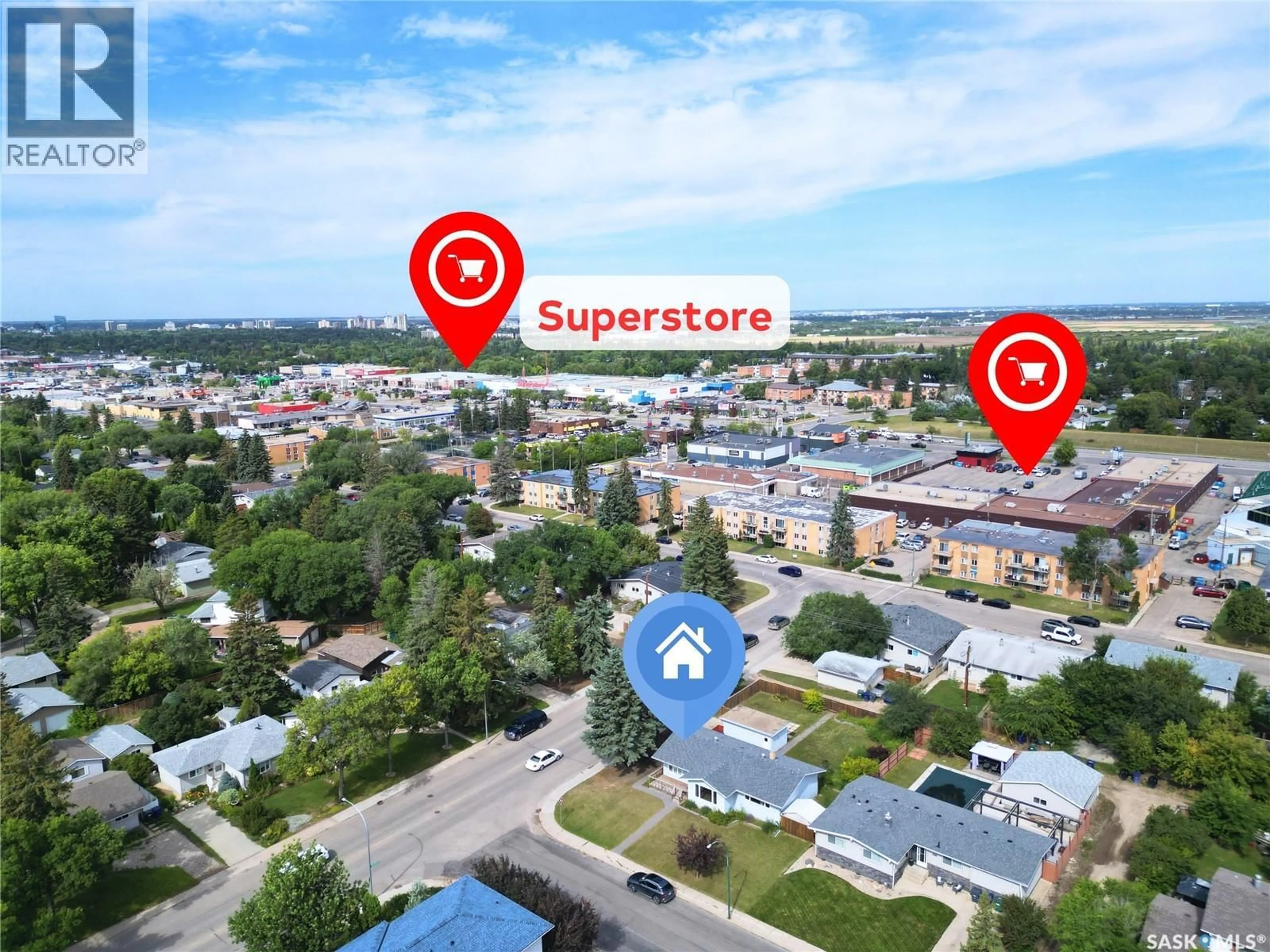 A pic from outside/outdoor area/front of a property/back of a property/a pic from drone, street for 1 STEPHENSON CRESCENT, Saskatoon Saskatchewan S7H3L6