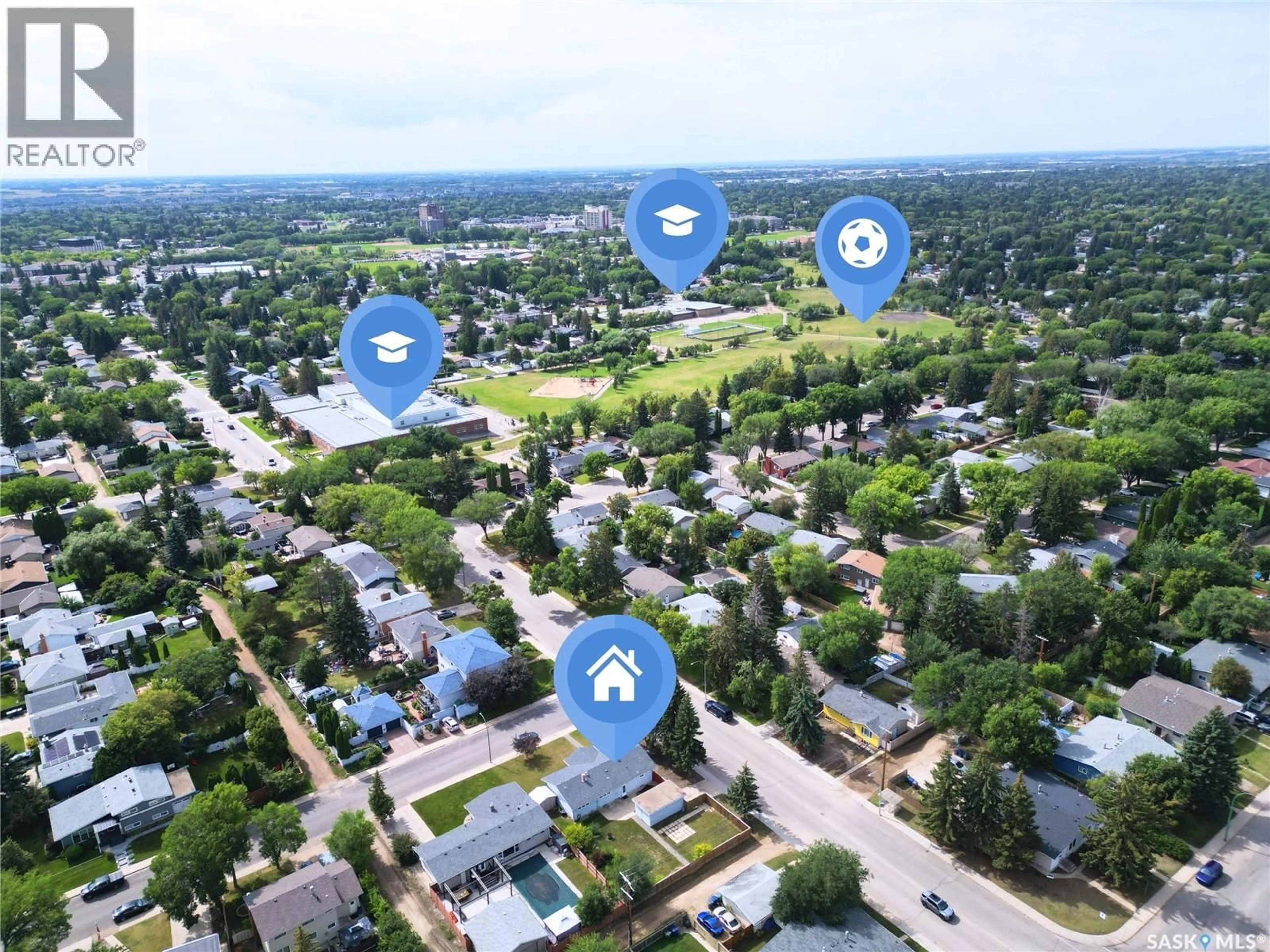 A pic from outside/outdoor area/front of a property/back of a property/a pic from drone, street for 1 STEPHENSON CRESCENT, Saskatoon Saskatchewan S7H3L6