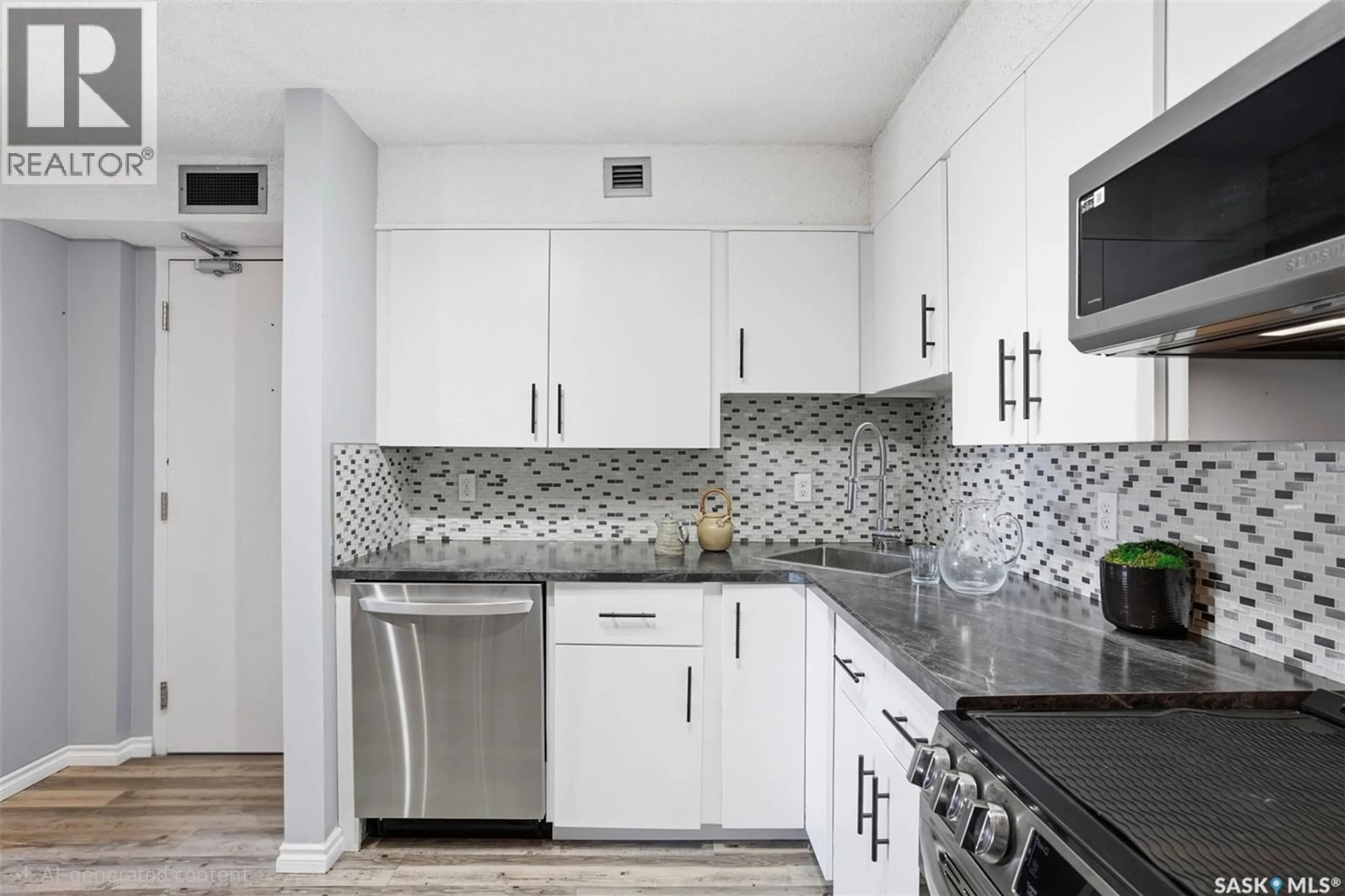 Contemporary kitchen, ceramic/tile floor for 405 - 503 5TH AVENUE, Saskatoon Saskatchewan S7K6Z3
