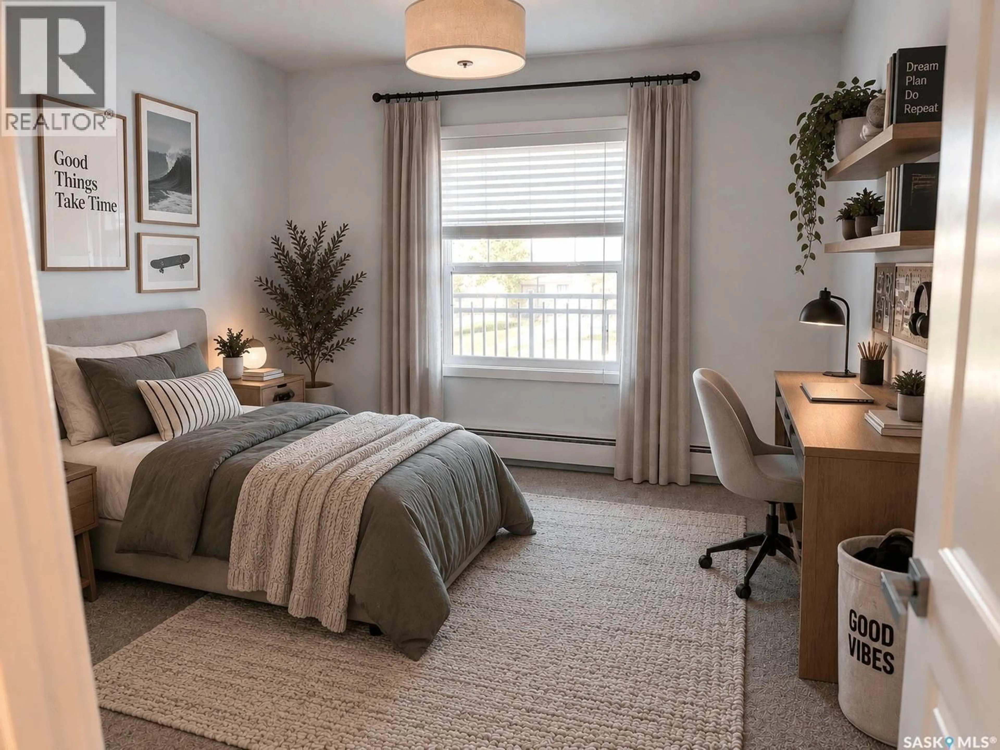 Bedroom with bed, carpet floor for 211 - 1545 NEVILLE DRIVE, Regina Saskatchewan S4Z0A7