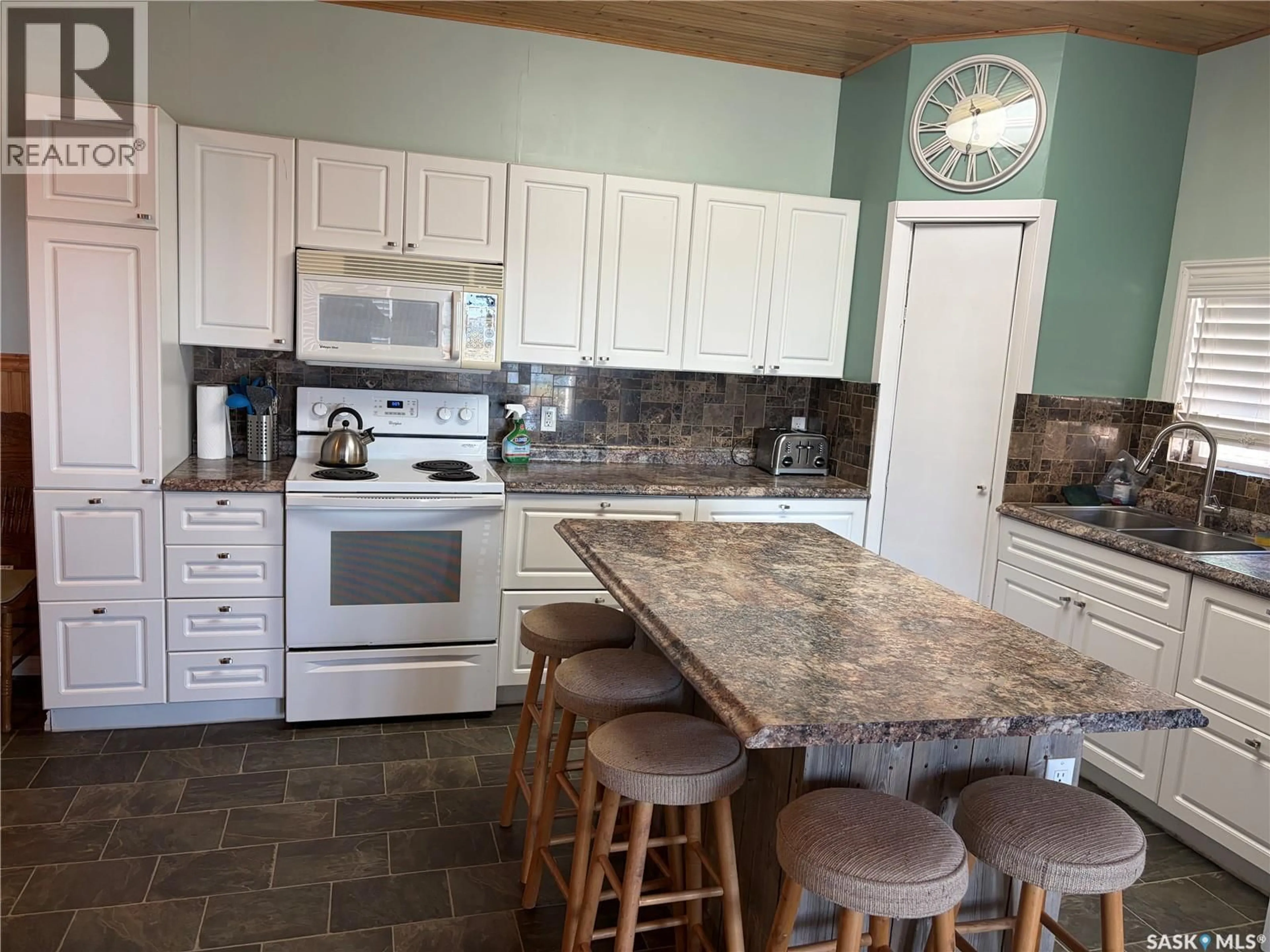 Open concept kitchen, ceramic/tile floor for 316 LAKESHORE ROAD, Leslie Beach Saskatchewan S0A1A0