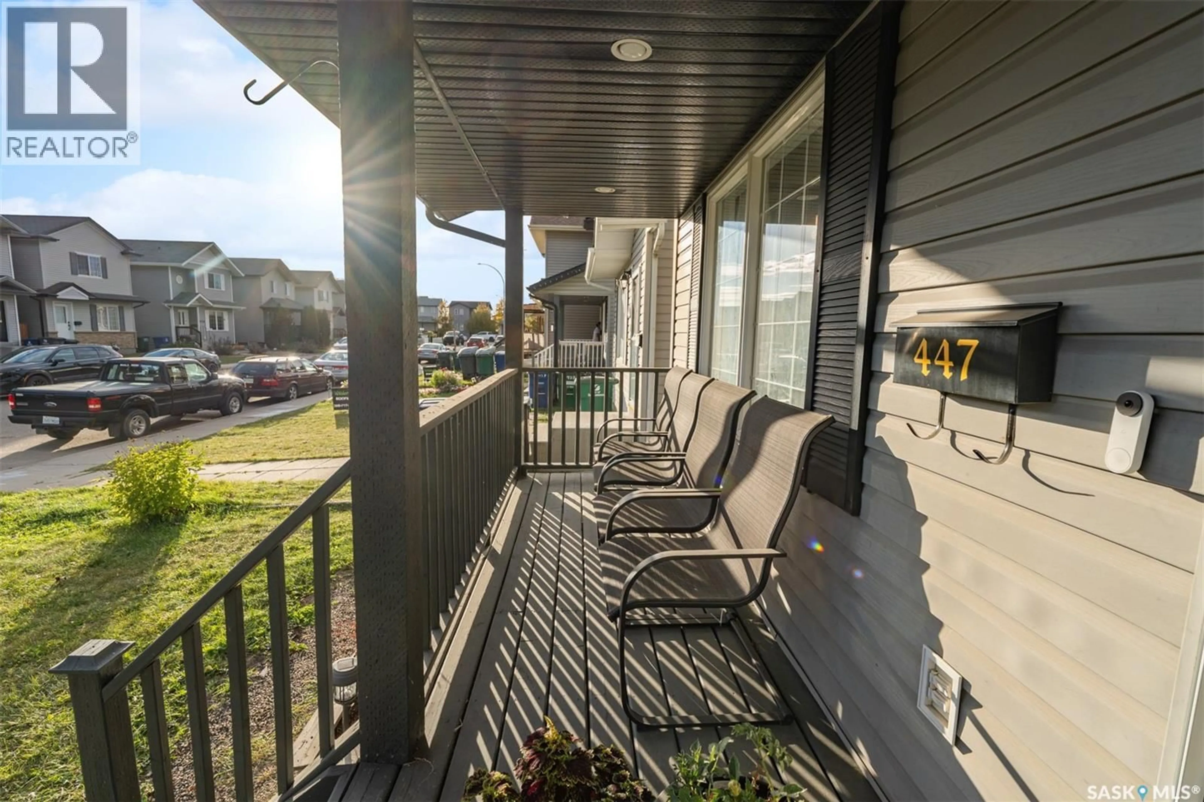 Patio, street for 447 BLAKENEY CRESCENT, Saskatoon Saskatchewan S7L7N5