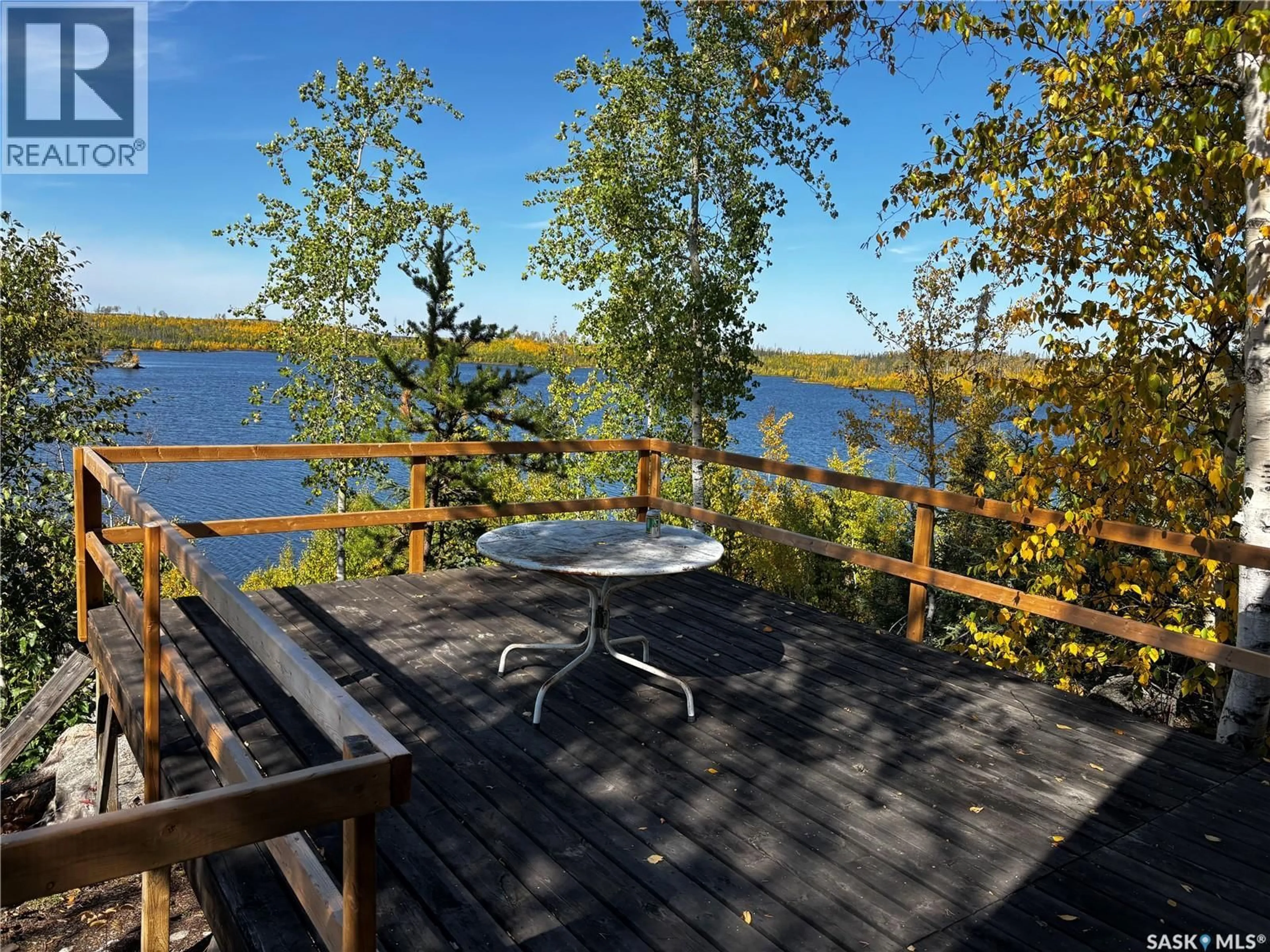 Patio, water/lake/river/ocean view for LOG CABIN, Northern Admin District Saskatchewan S0J1L0