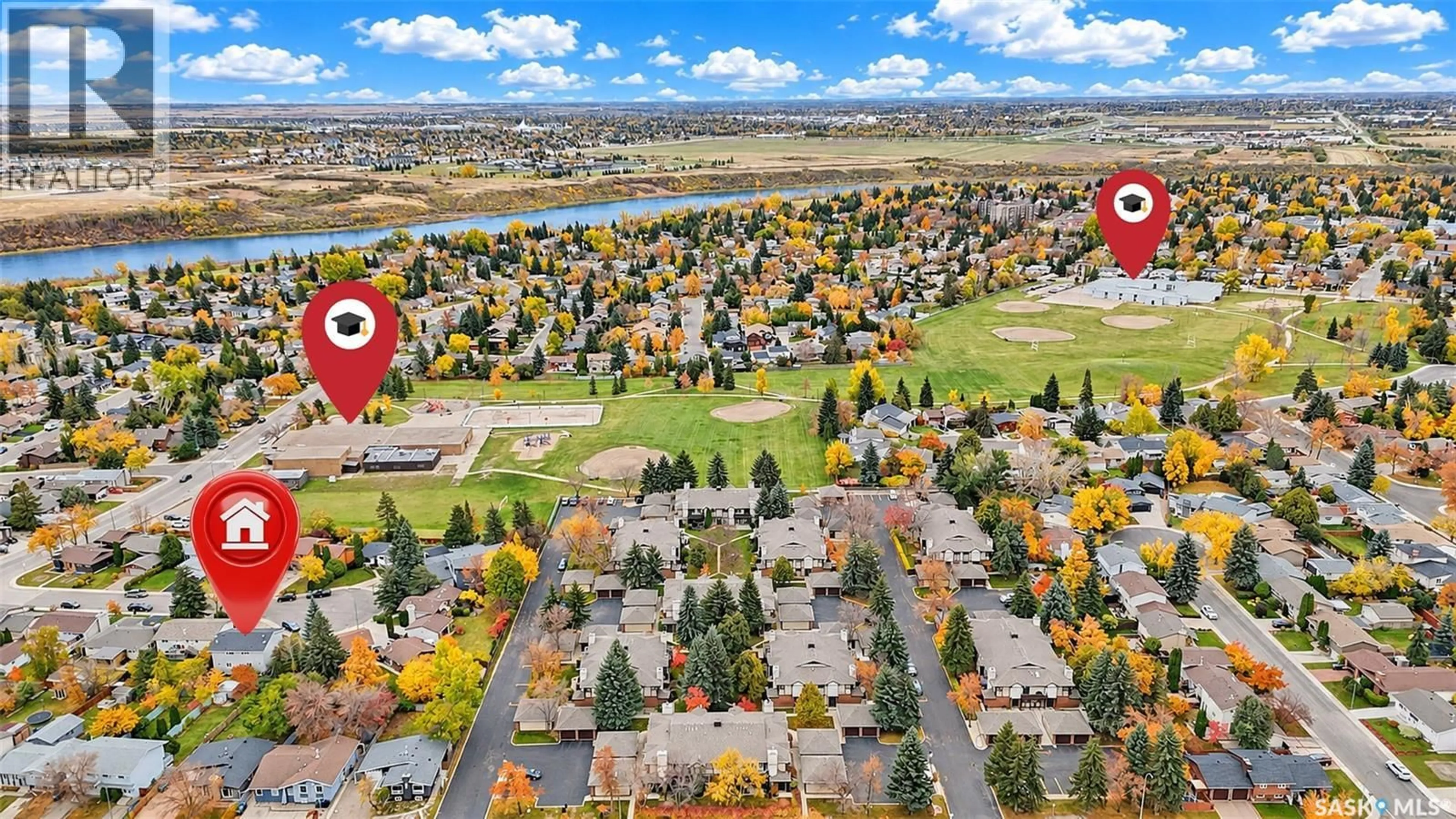 A pic from outside/outdoor area/front of a property/back of a property/a pic from drone, mountain view for 22 MANITOU COURT, Saskatoon Saskatchewan S7K5G3
