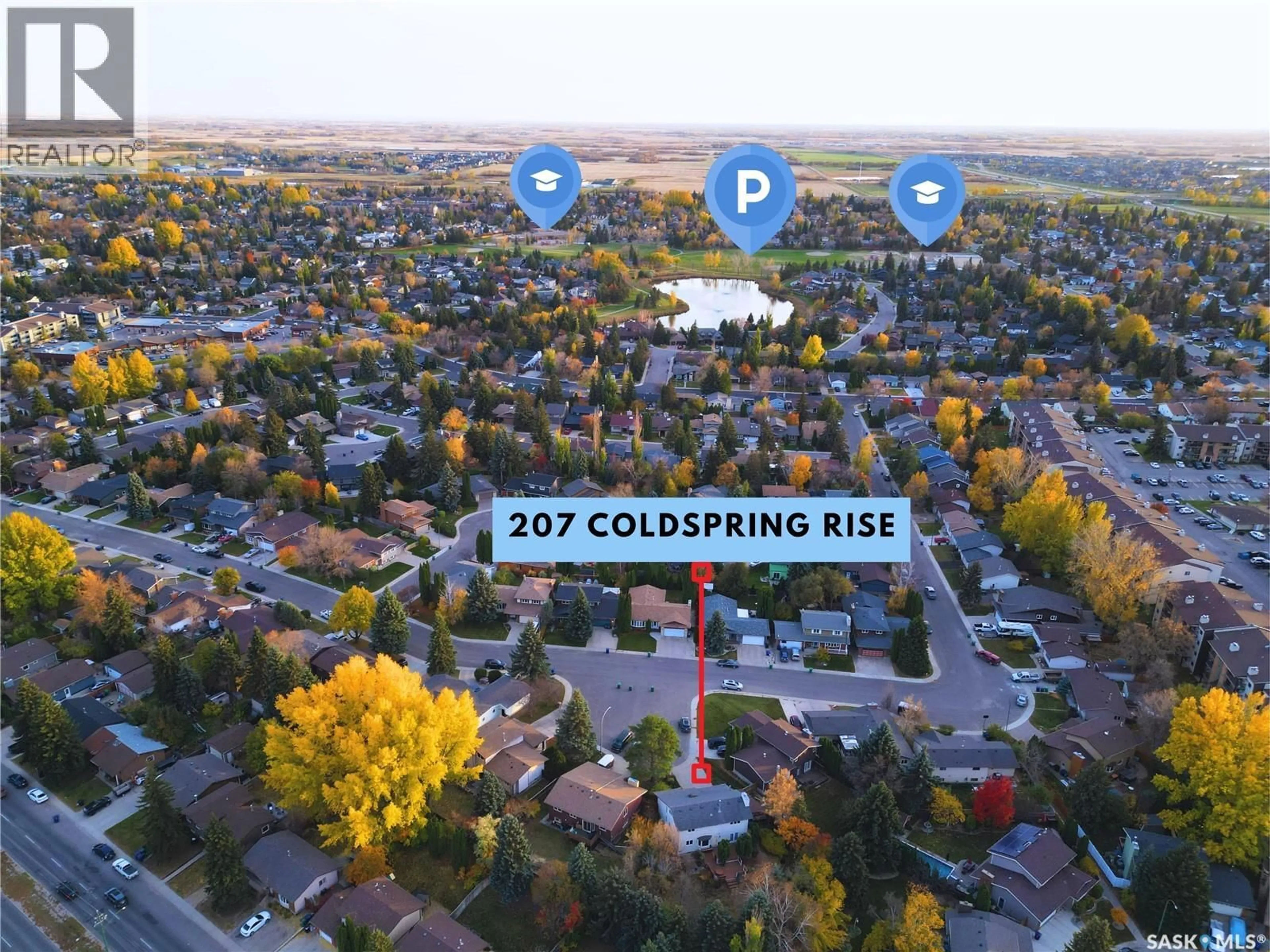 A pic from outside/outdoor area/front of a property/back of a property/a pic from drone, street for 207 COLDSPRING RISE, Saskatoon Saskatchewan S7J4L5