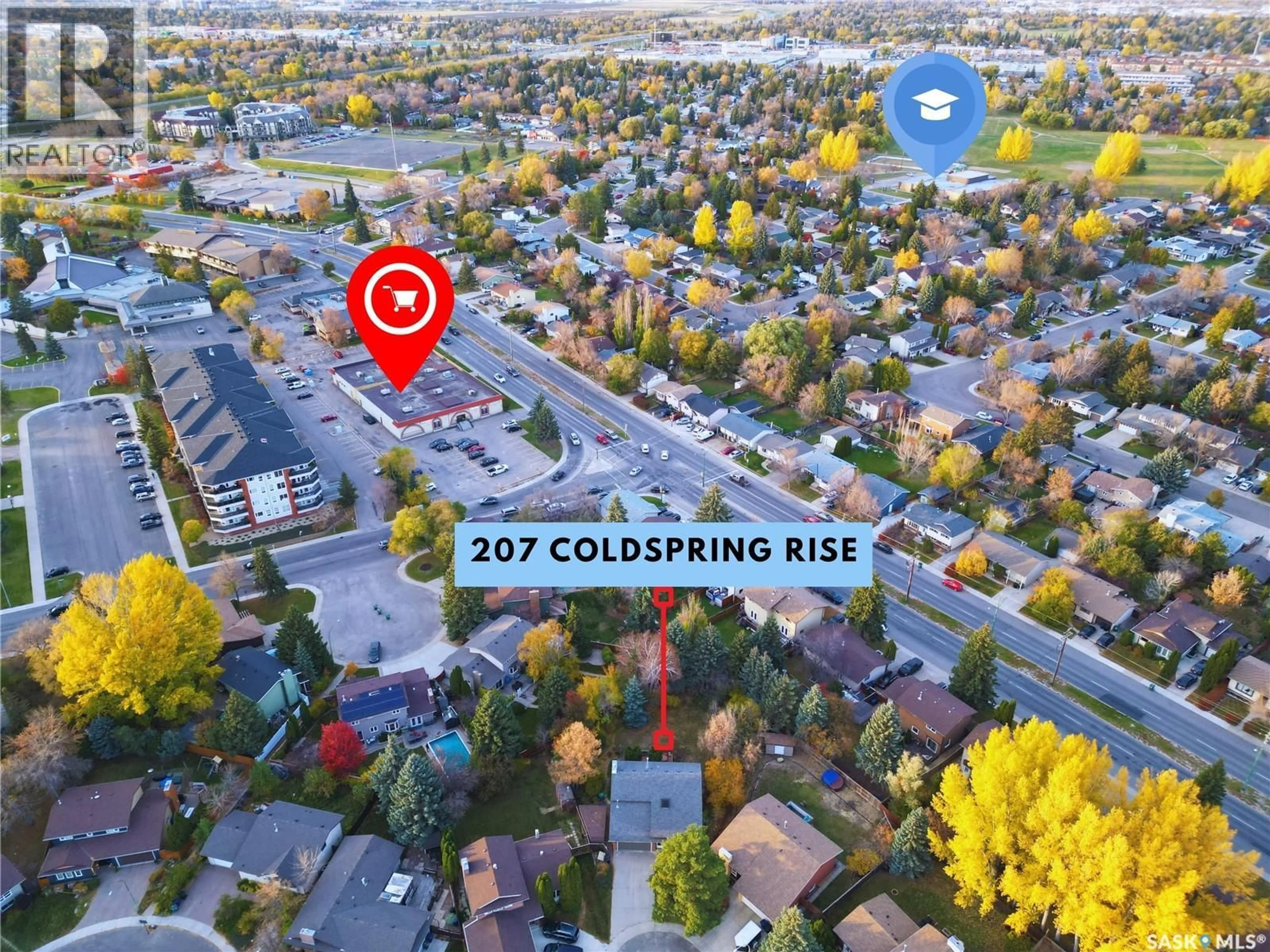 A pic from outside/outdoor area/front of a property/back of a property/a pic from drone, street for 207 COLDSPRING RISE, Saskatoon Saskatchewan S7J4L5