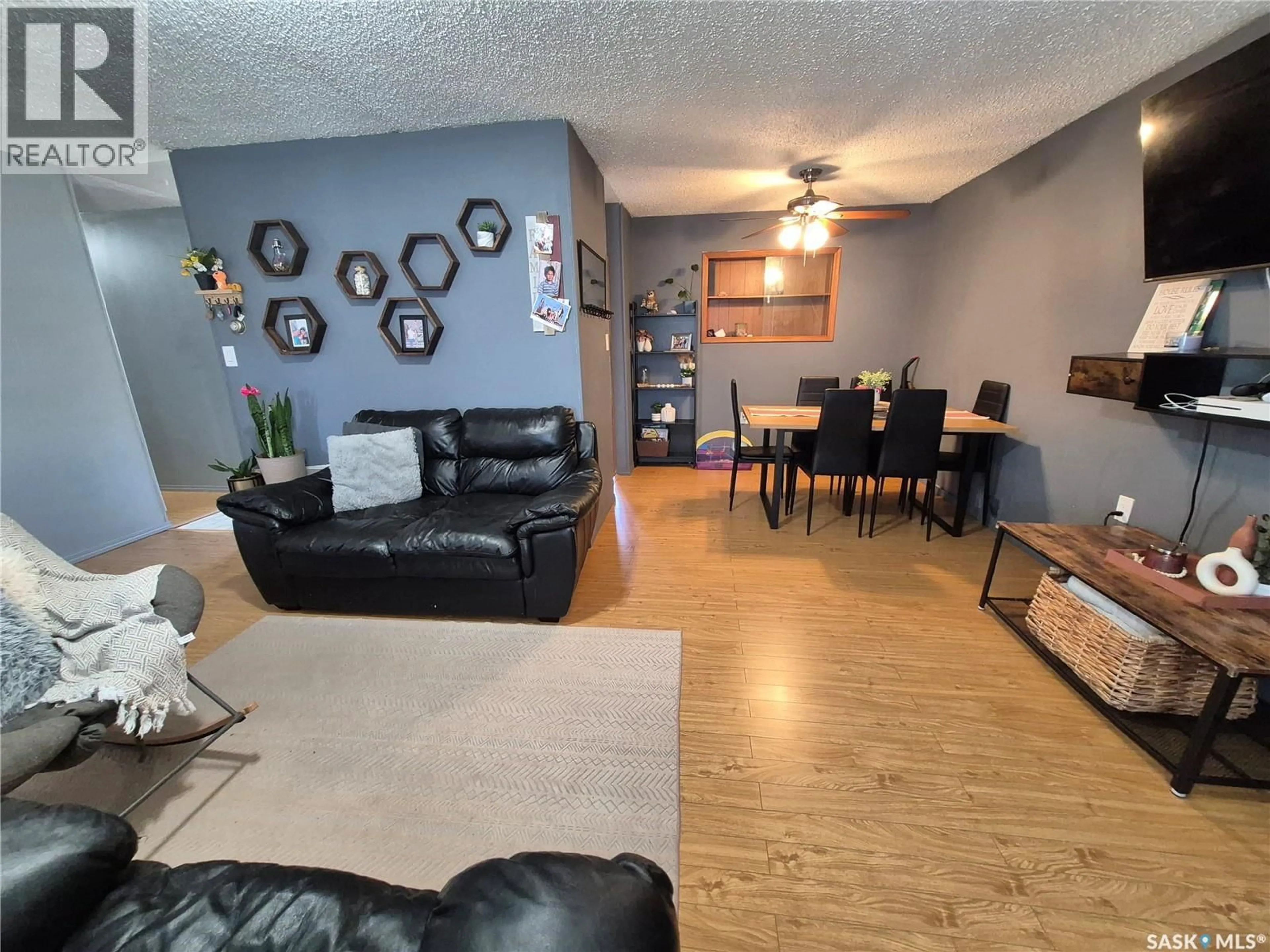 Living room with furniture, wood/laminate floor for 505 BERTRAND AVENUE, Radville Saskatchewan S0C2G0