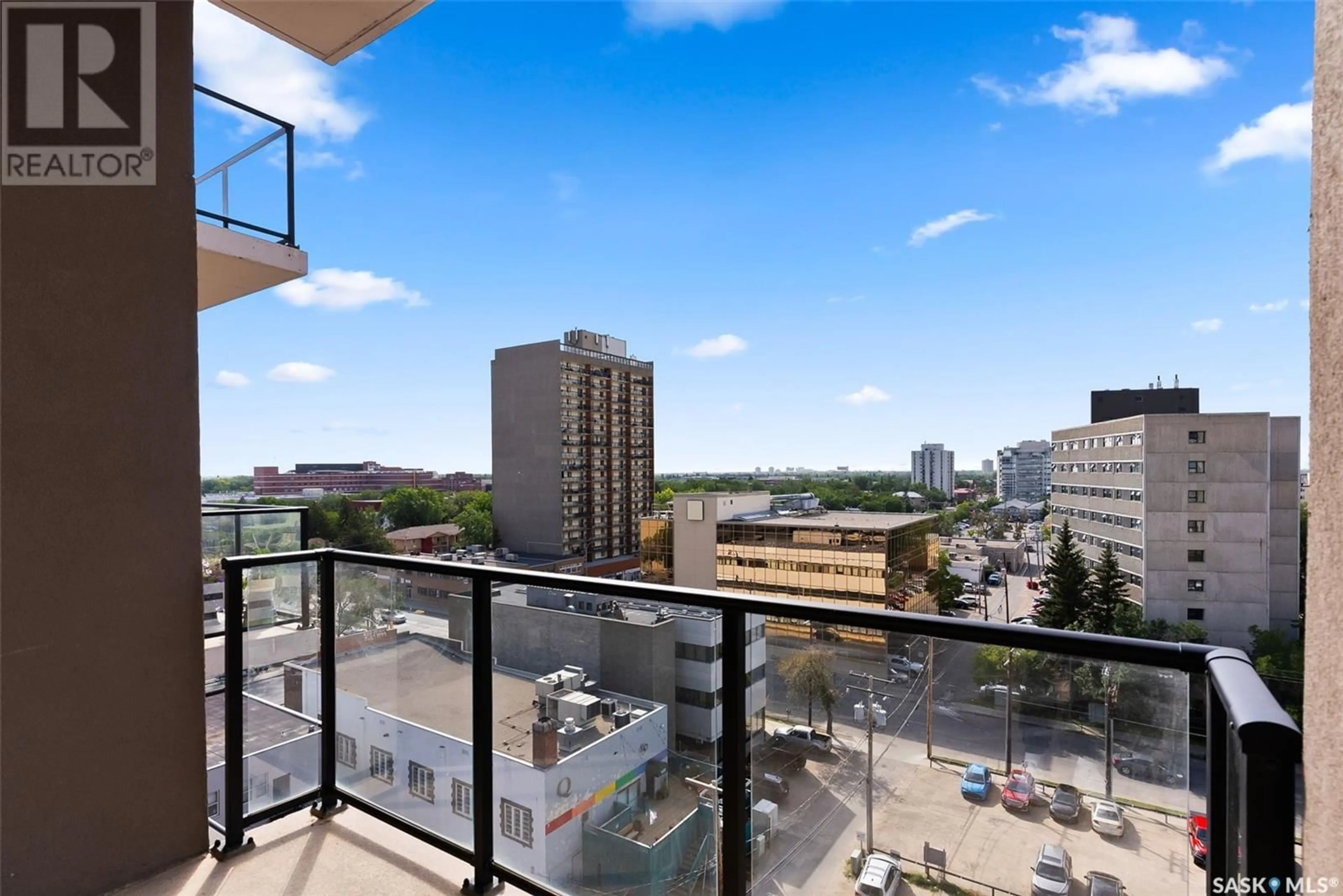 Balcony in the apartment, the view of city buildings for 805 2055 Rose STREET, Regina Saskatchewan S4P2A3