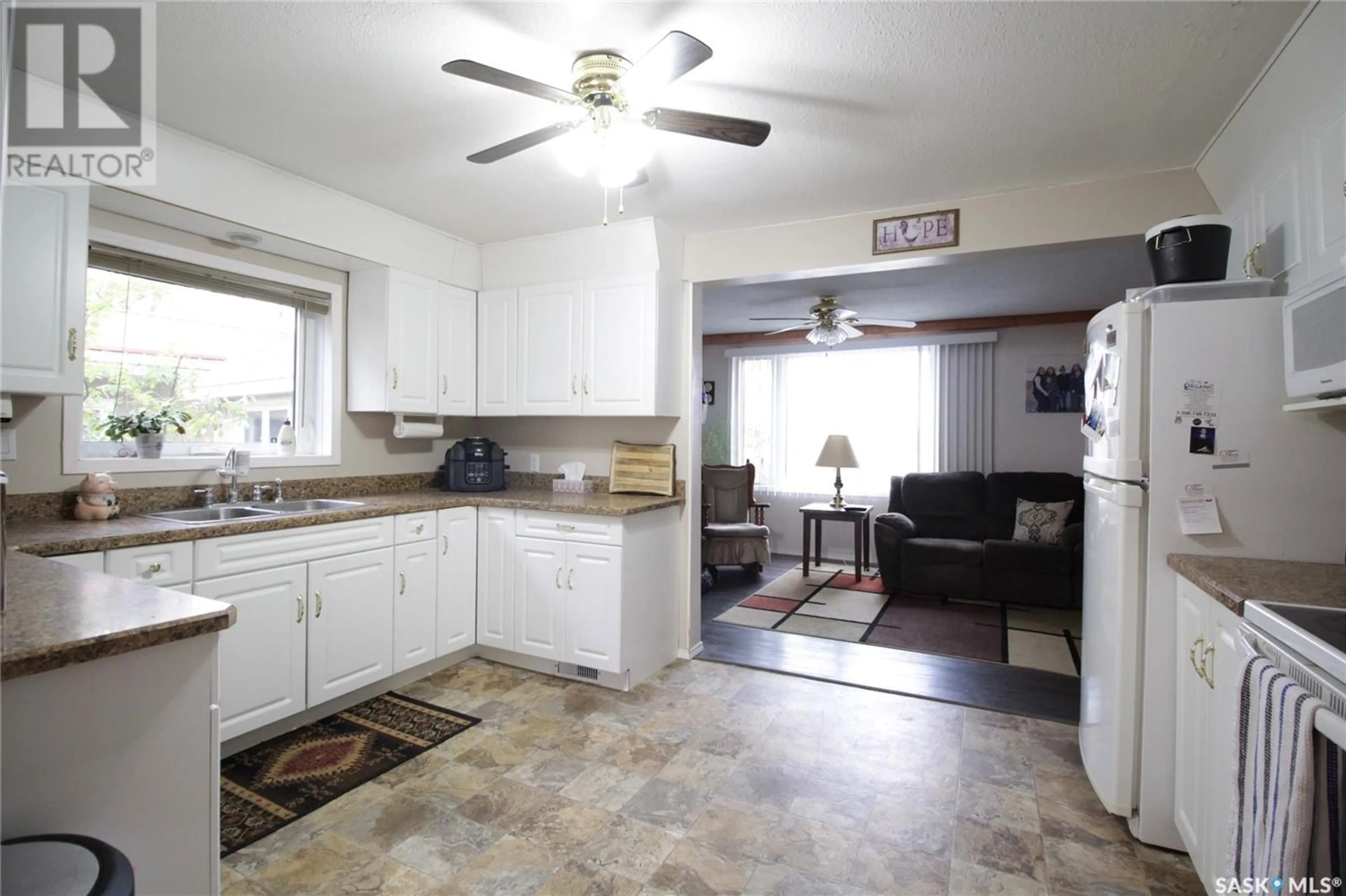Open concept kitchen, ceramic/tile floor for 6 ELM AVENUE, Moosomin Regional Park Saskatchewan S0G3N0