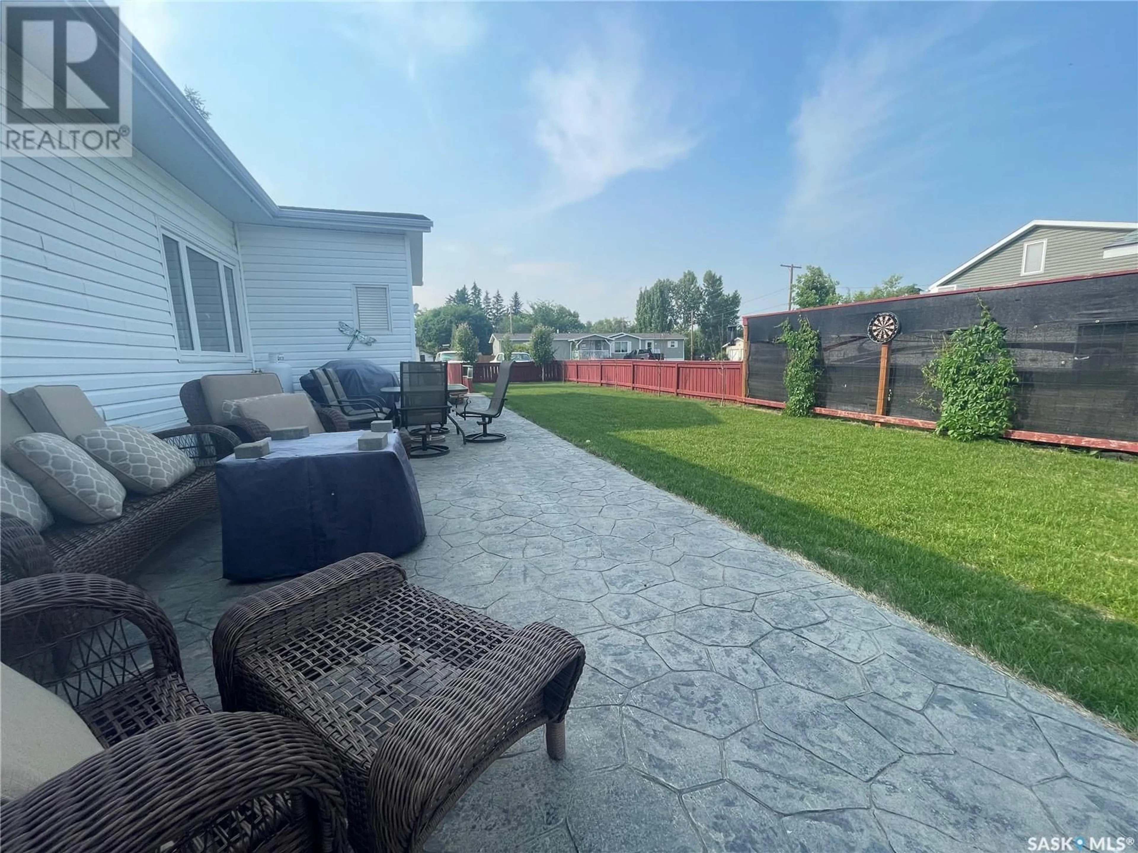 Patio, the fenced backyard for 180 2nd STREET, Meota Saskatchewan S0M1X0