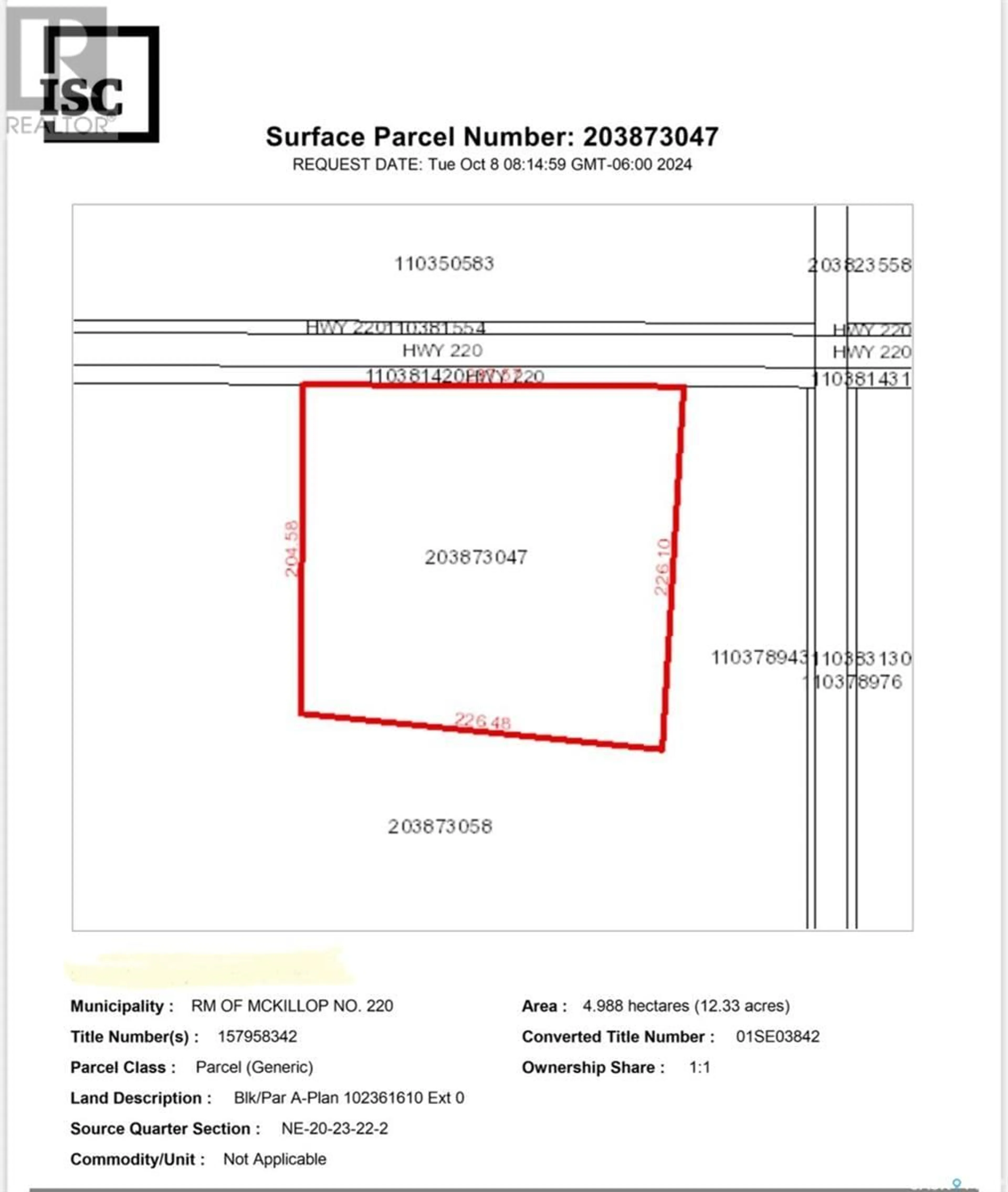 Floor plan for Highway 220 west of Bulyea, Mckillop Rm No. 220 Saskatchewan S0G0L0