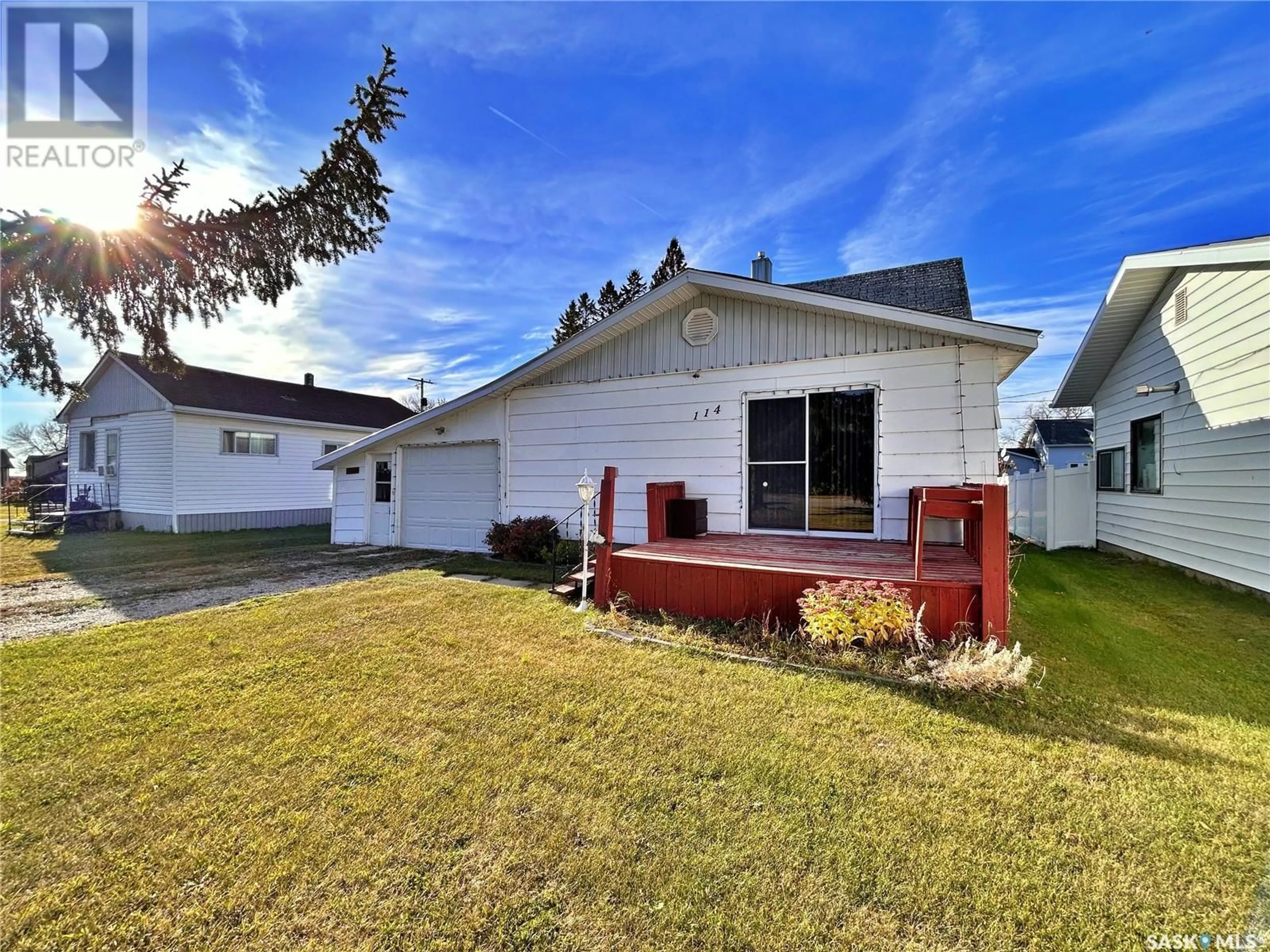 Frontside or backside of a home, the fenced backyard for 114 Stephens STREET, Maryfield Saskatchewan S0G3K0