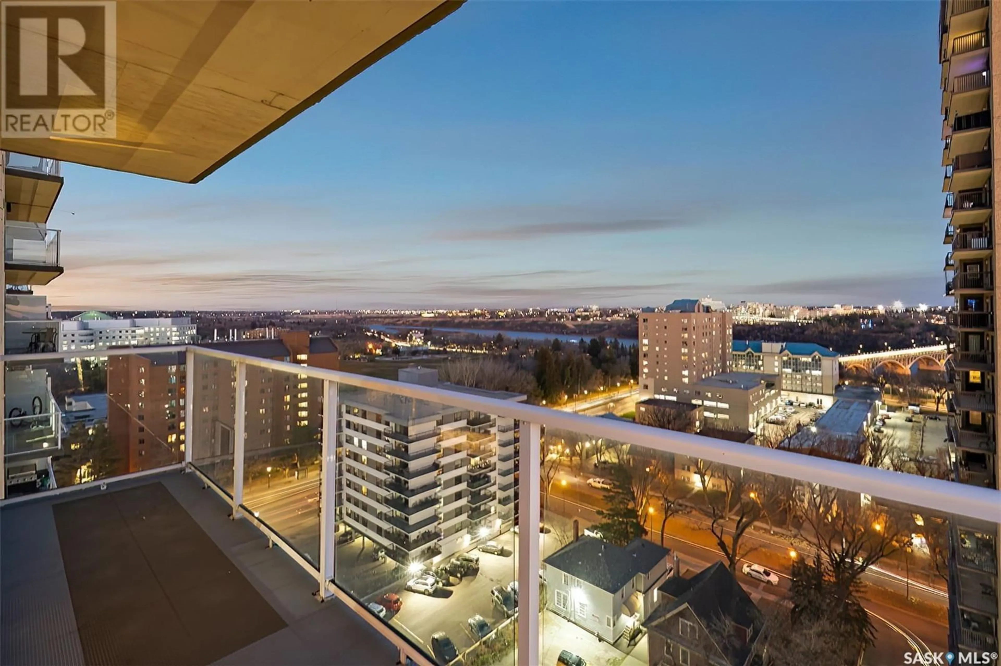 Balcony in the apartment, the view of city buildings for 1706 320 5th AVENUE N, Saskatoon Saskatchewan S7K2P5