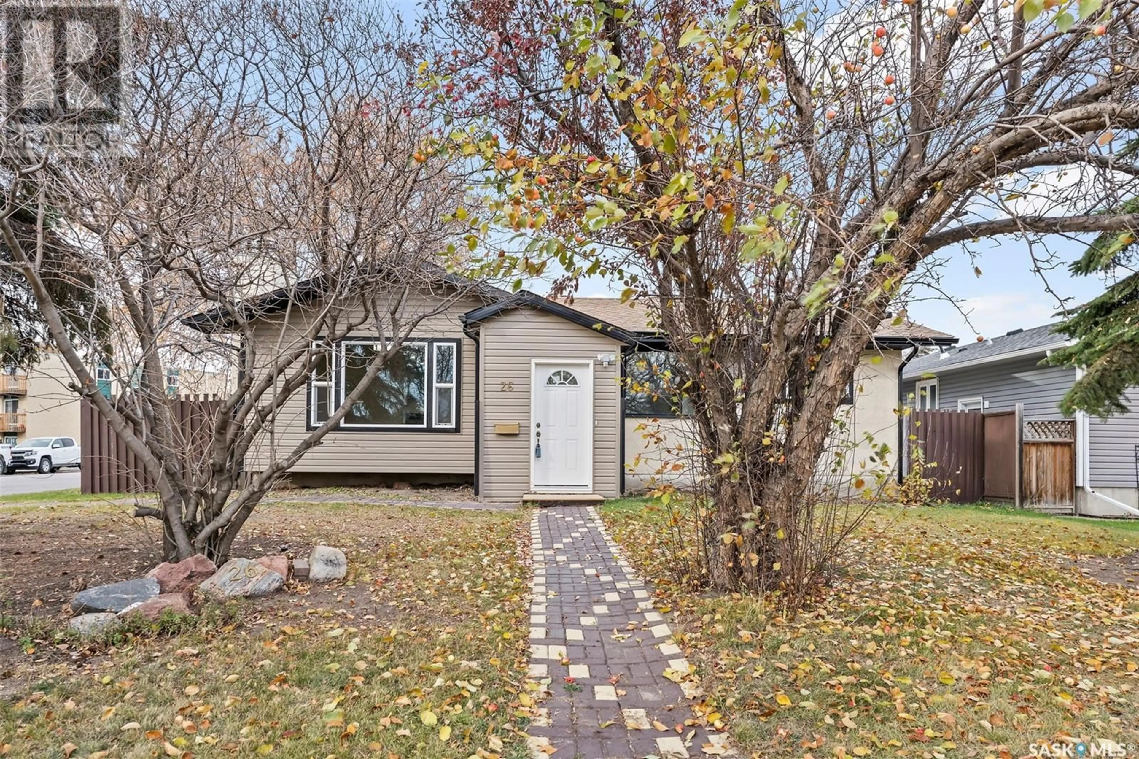 A pic from exterior of the house or condo, the fenced backyard for 26 Assiniboine DRIVE, Saskatoon Saskatchewan S7K1H4