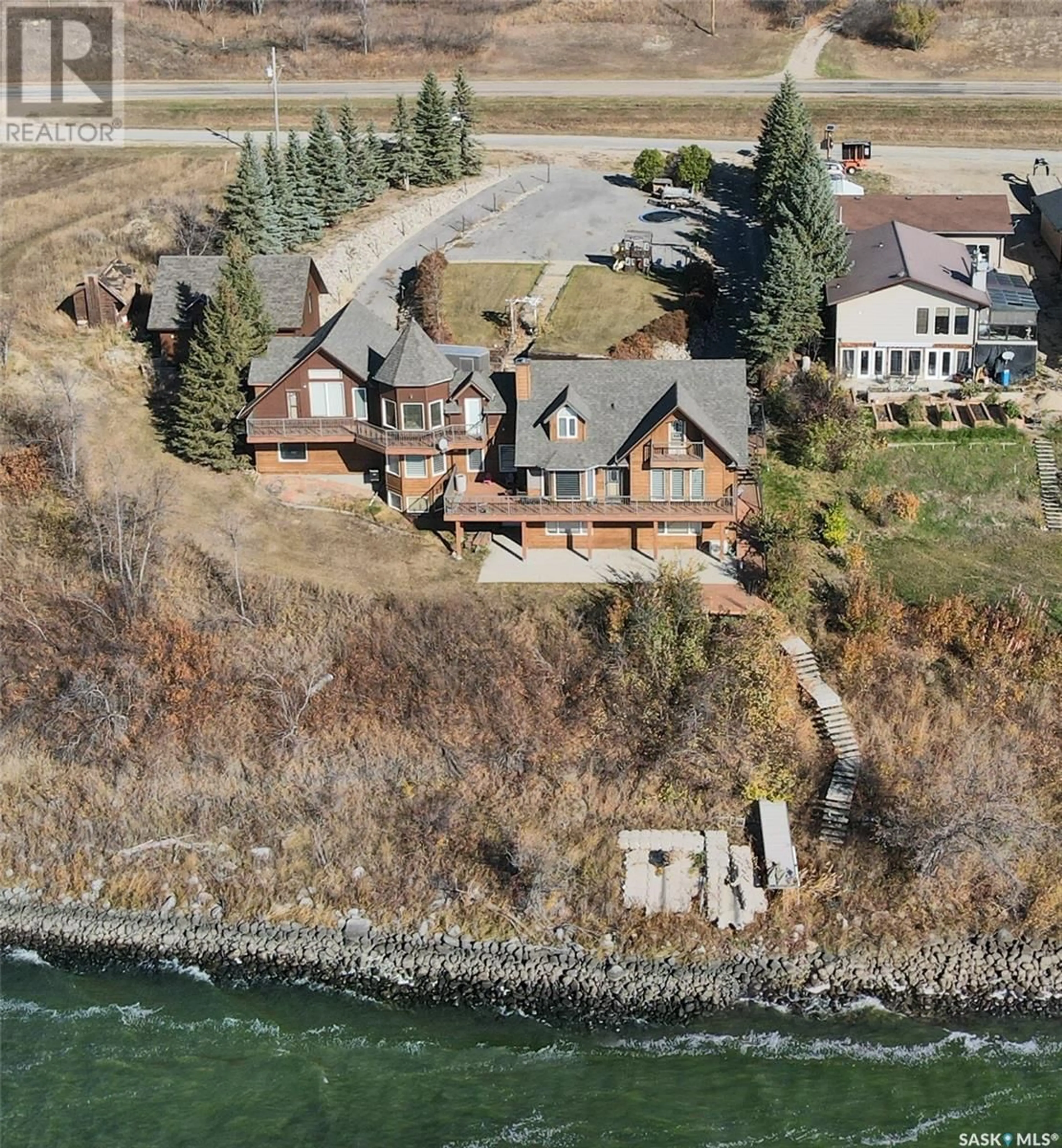 A pic from outside/outdoor area/front of a property/back of a property/a pic from drone, water/lake/river/ocean view for 424 ABEL DRIVE, Crooked Lake Saskatchewan S0G1X0