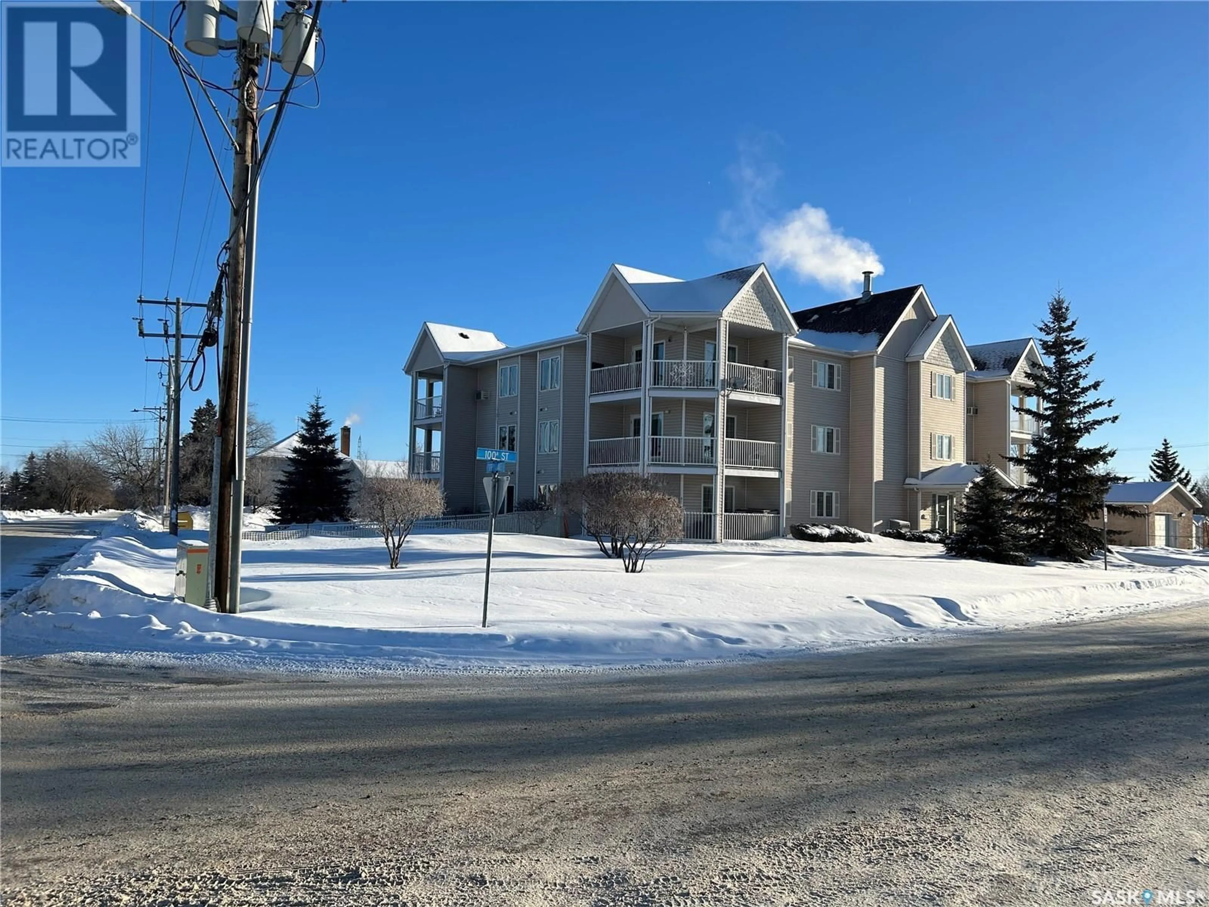 A pic from outside/outdoor area/front of a property/back of a property/a pic from drone, mountain view for 203 806 100A STREET, Tisdale Saskatchewan S0E1T0