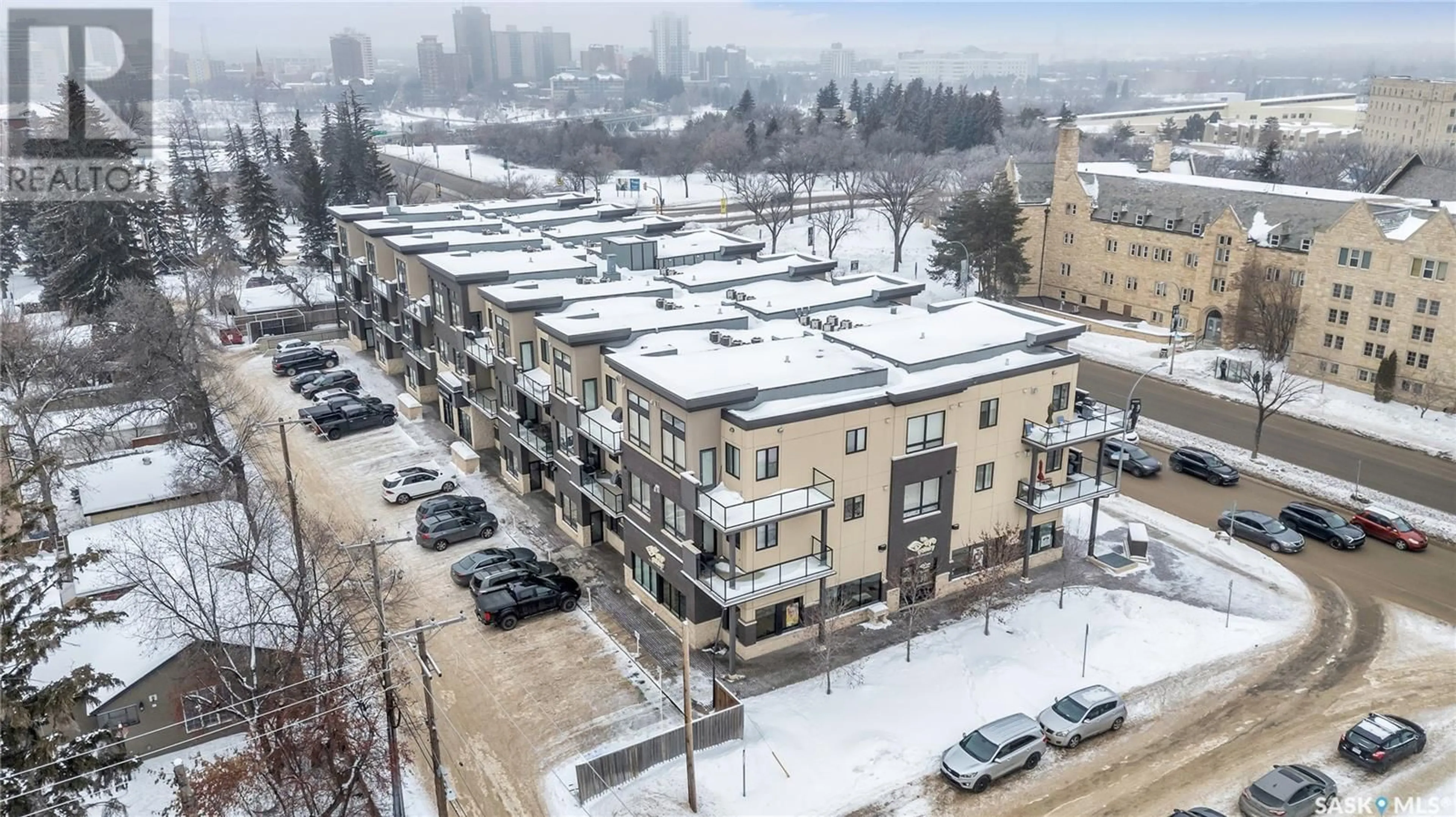 A pic from outside/outdoor area/front of a property/back of a property/a pic from drone, city buildings view from balcony for 214 1132 College DRIVE, Saskatoon Saskatchewan S7N0W2