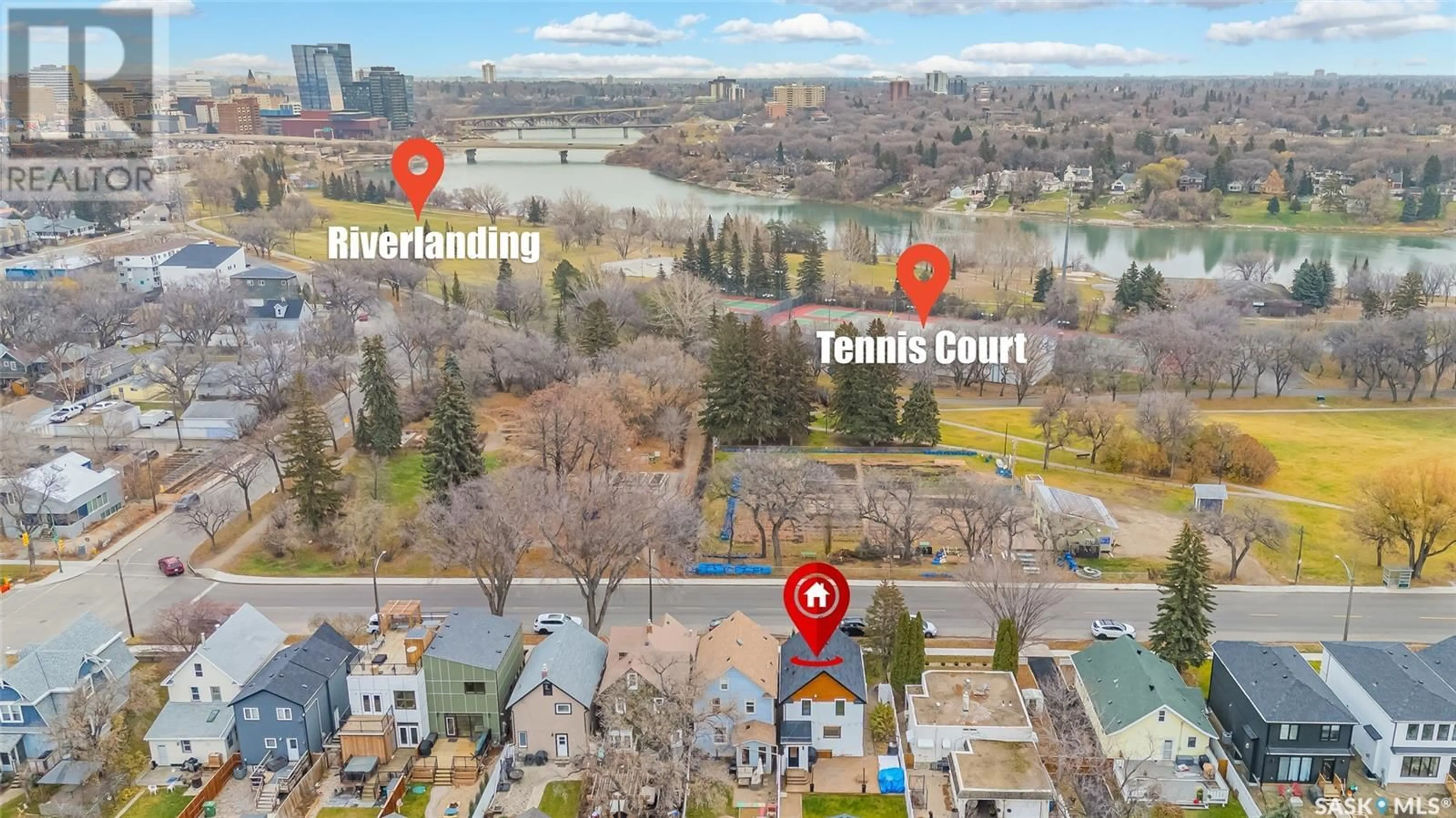 A pic from outside/outdoor area/front of a property/back of a property/a pic from drone, water/lake/river/ocean view for 719 H AVENUE S, Saskatoon Saskatchewan S7M1X2