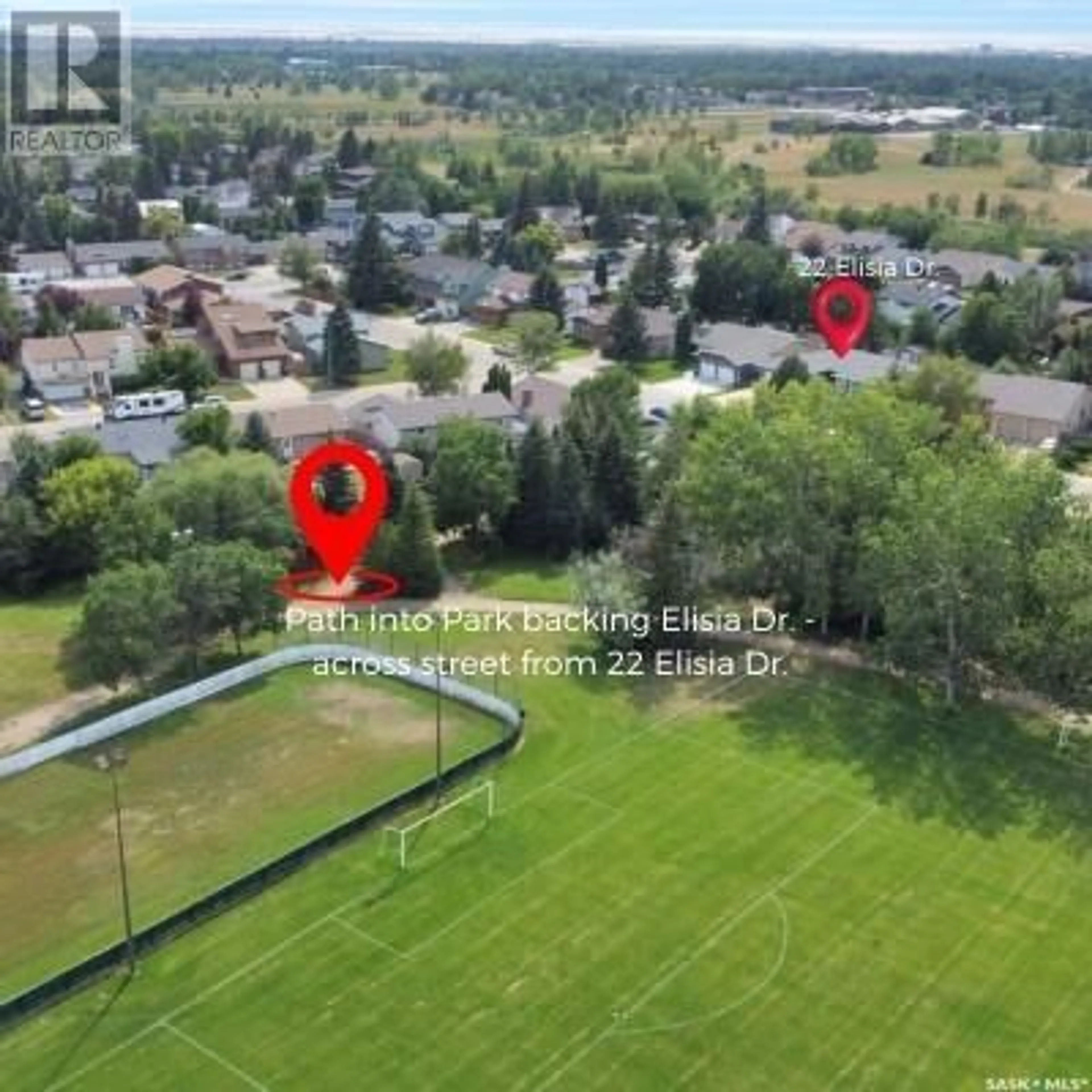 A pic from outside/outdoor area/front of a property/back of a property/a pic from drone, water/lake/river/ocean view for 22 ELISIA DRIVE, Moose Jaw Saskatchewan S6J1G9