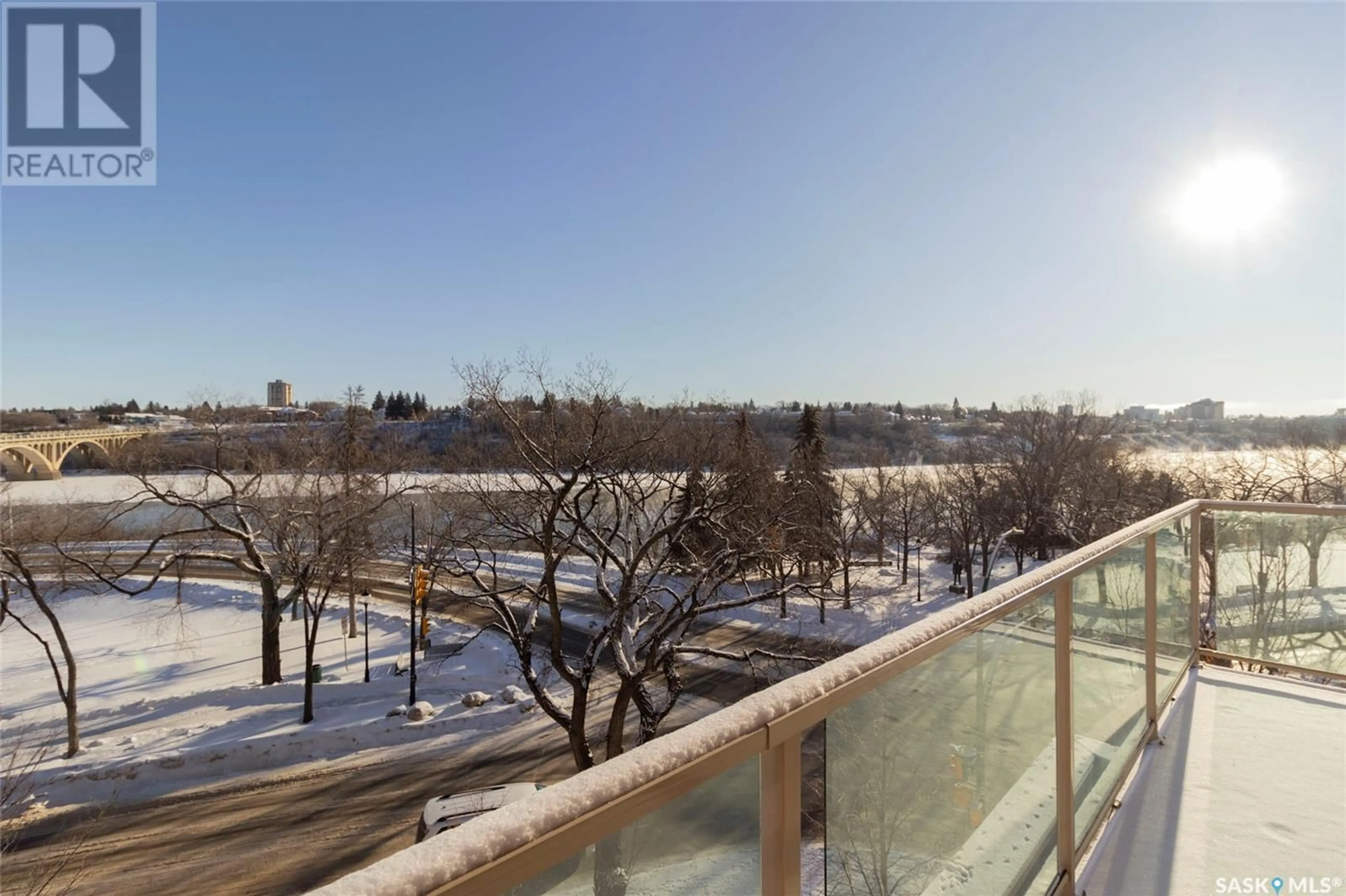 Balcony in the apartment, city buildings view from balcony for 408 902 Spadina CRESCENT E, Saskatoon Saskatchewan S7K0G8