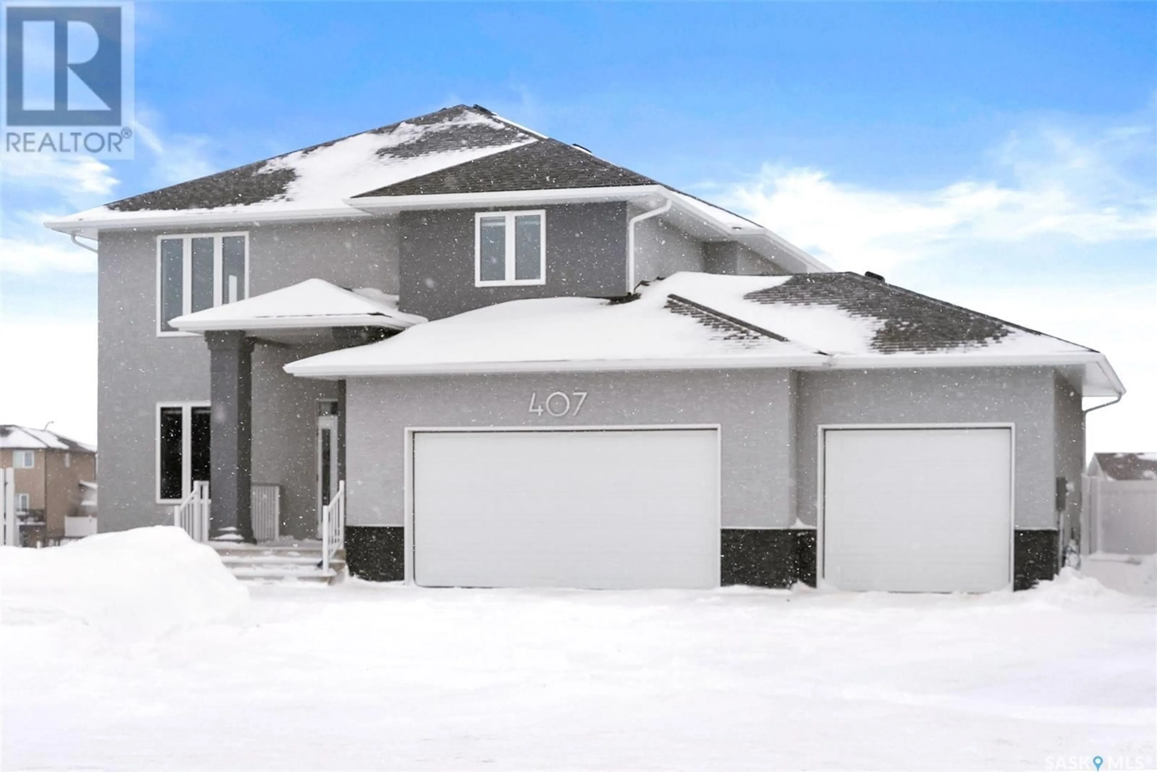 Home with vinyl exterior material, street for 407 PLAINS COURT, Pilot Butte Saskatchewan S0G3Z0