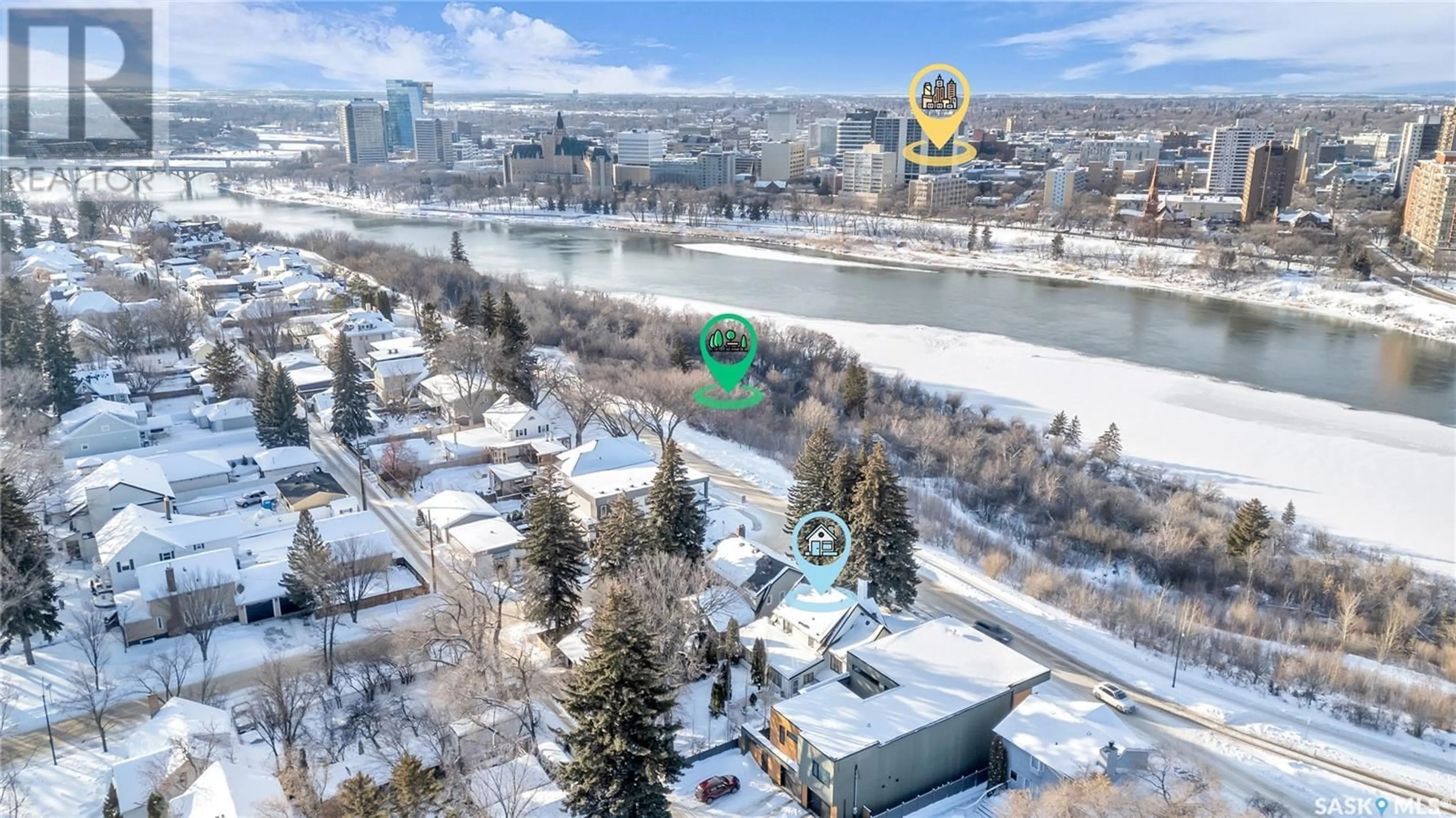 A pic from outside/outdoor area/front of a property/back of a property/a pic from drone, city buildings view from balcony for 932 Saskatchewan CRESCENT E, Saskatoon Saskatchewan S7N0L6