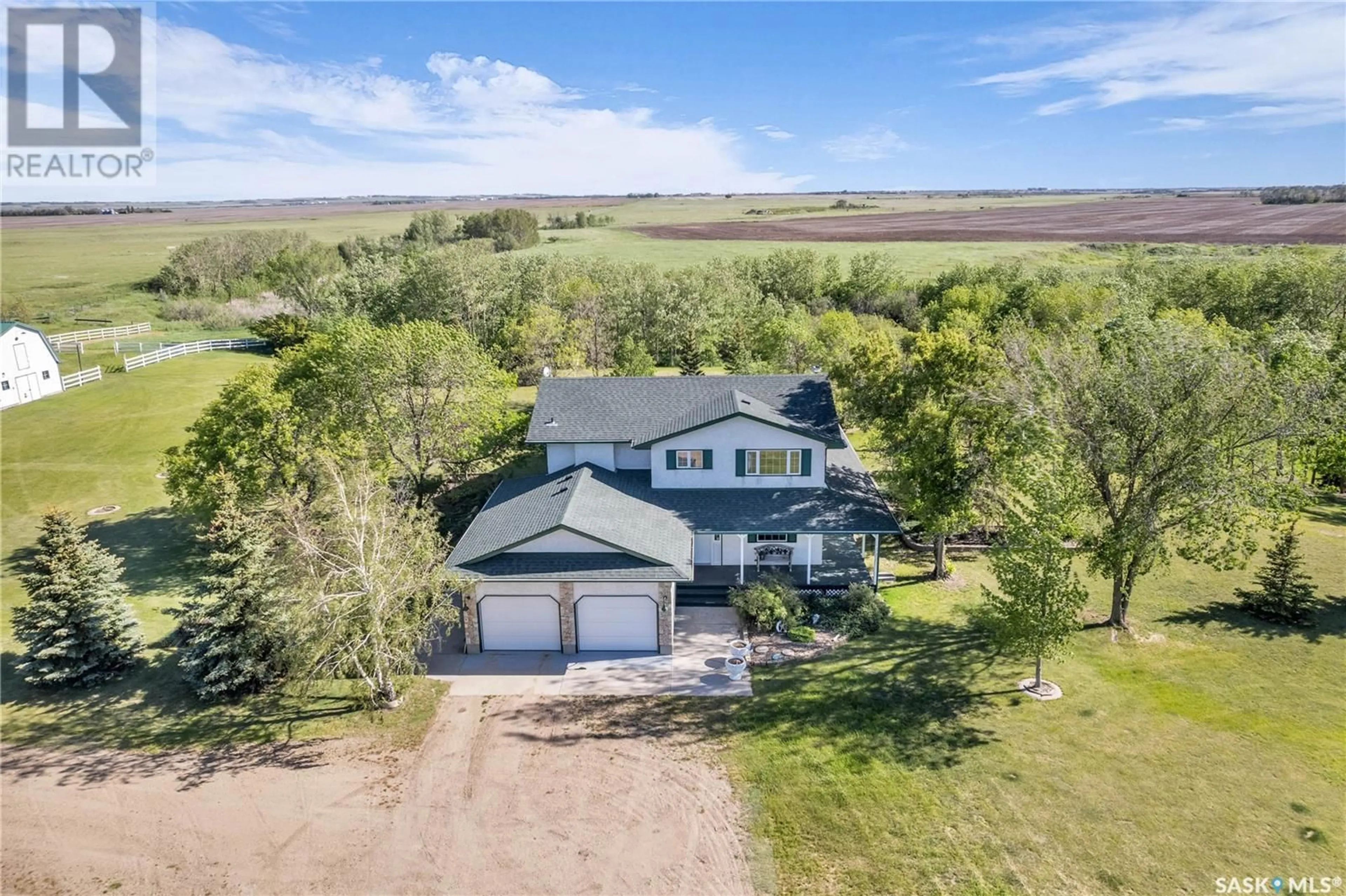 A pic from outside/outdoor area/front of a property/back of a property/a pic from drone, water/lake/river/ocean view for Pomedli Acreage, Corman Park Rm No. 344 Saskatchewan S7K3J9