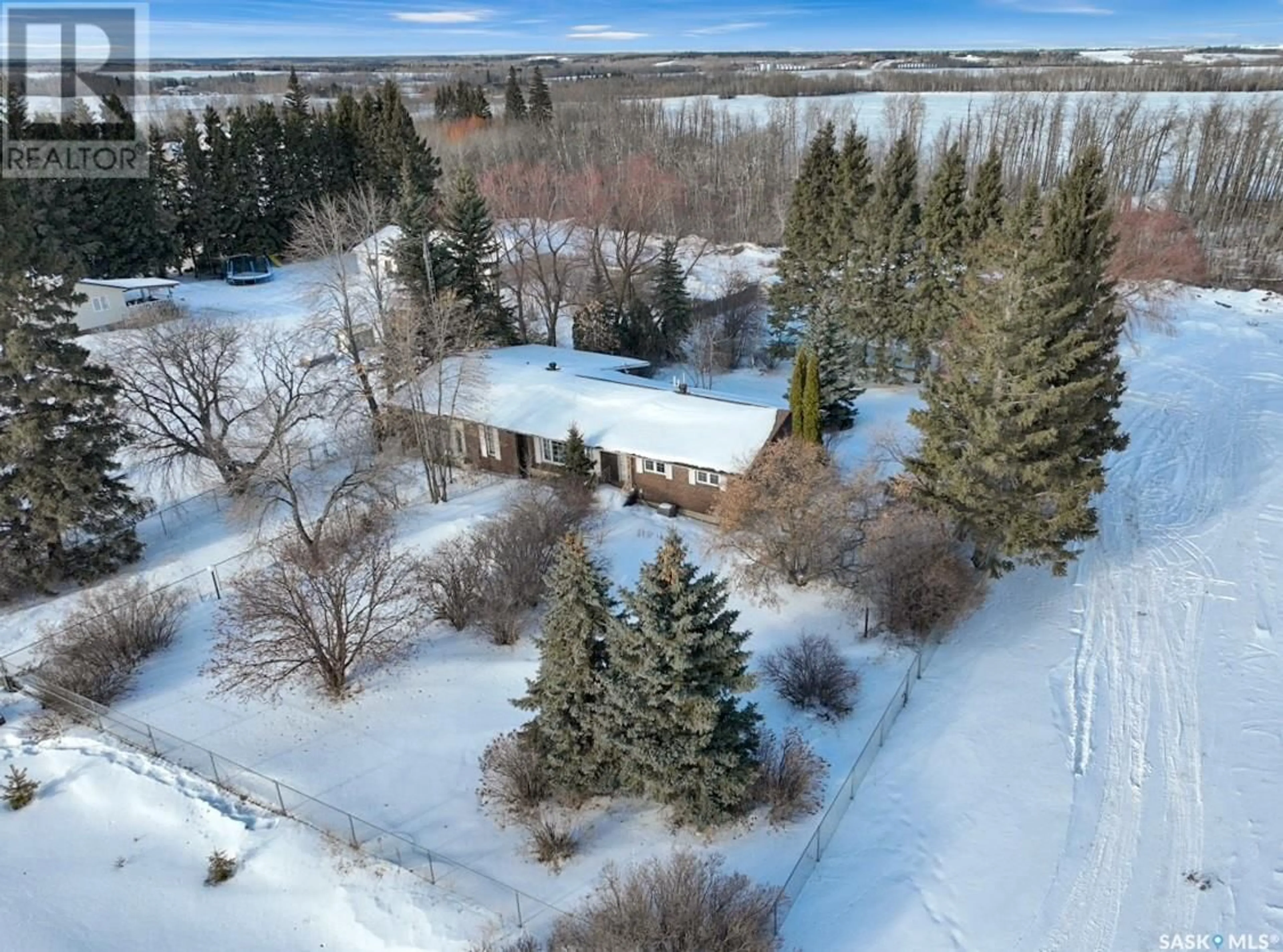 A pic from outside/outdoor area/front of a property/back of a property/a pic from drone, water/lake/river/ocean view for Kerber Acreage, Shellbrook Rm No. 493 Saskatchewan S0J2E0