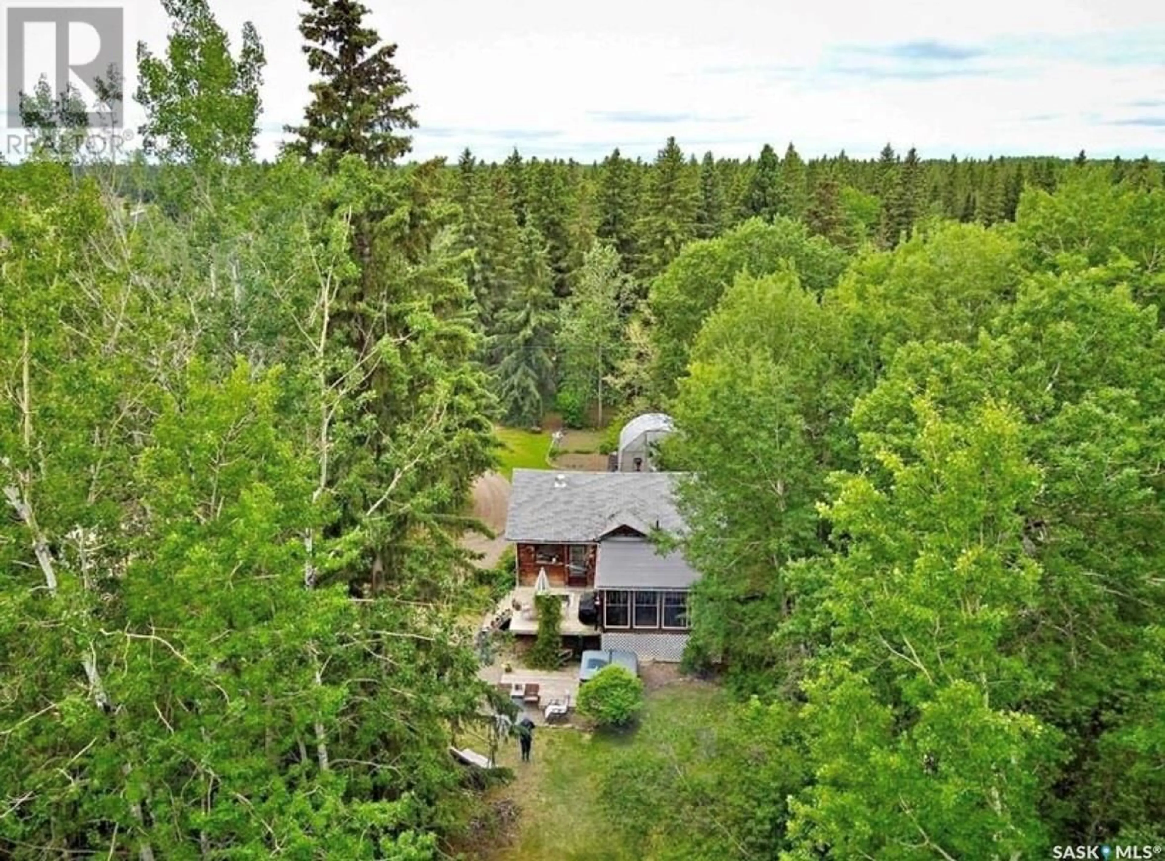 A pic from outside/outdoor area/front of a property/back of a property/a pic from drone, forest/trees view for 193 Dumble Road, Canwood Rm No. 494 Saskatchewan S0J0B4