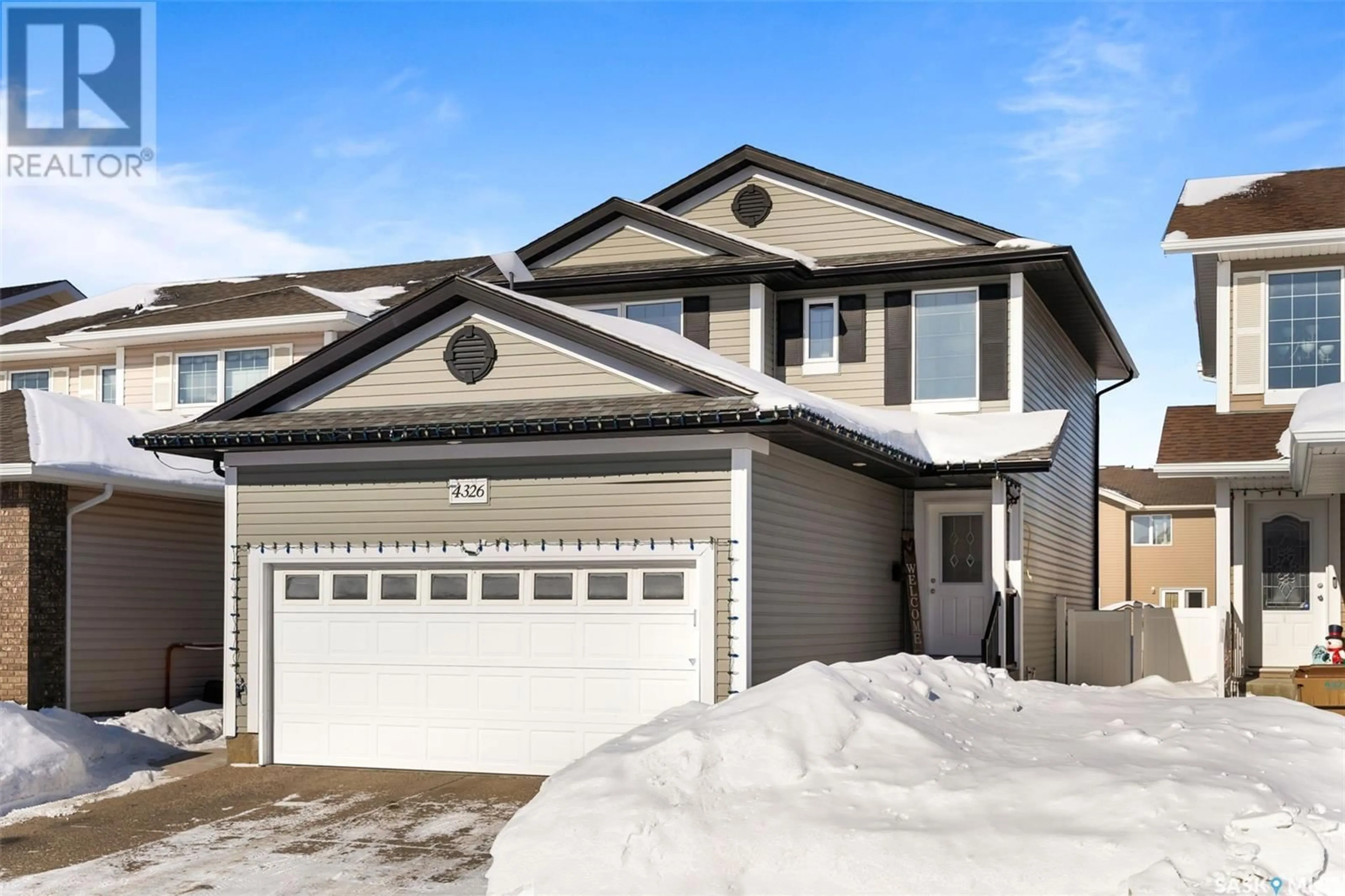 Home with vinyl exterior material, street for 4326 Meadowsweet LANE, Regina Saskatchewan S4X0C2