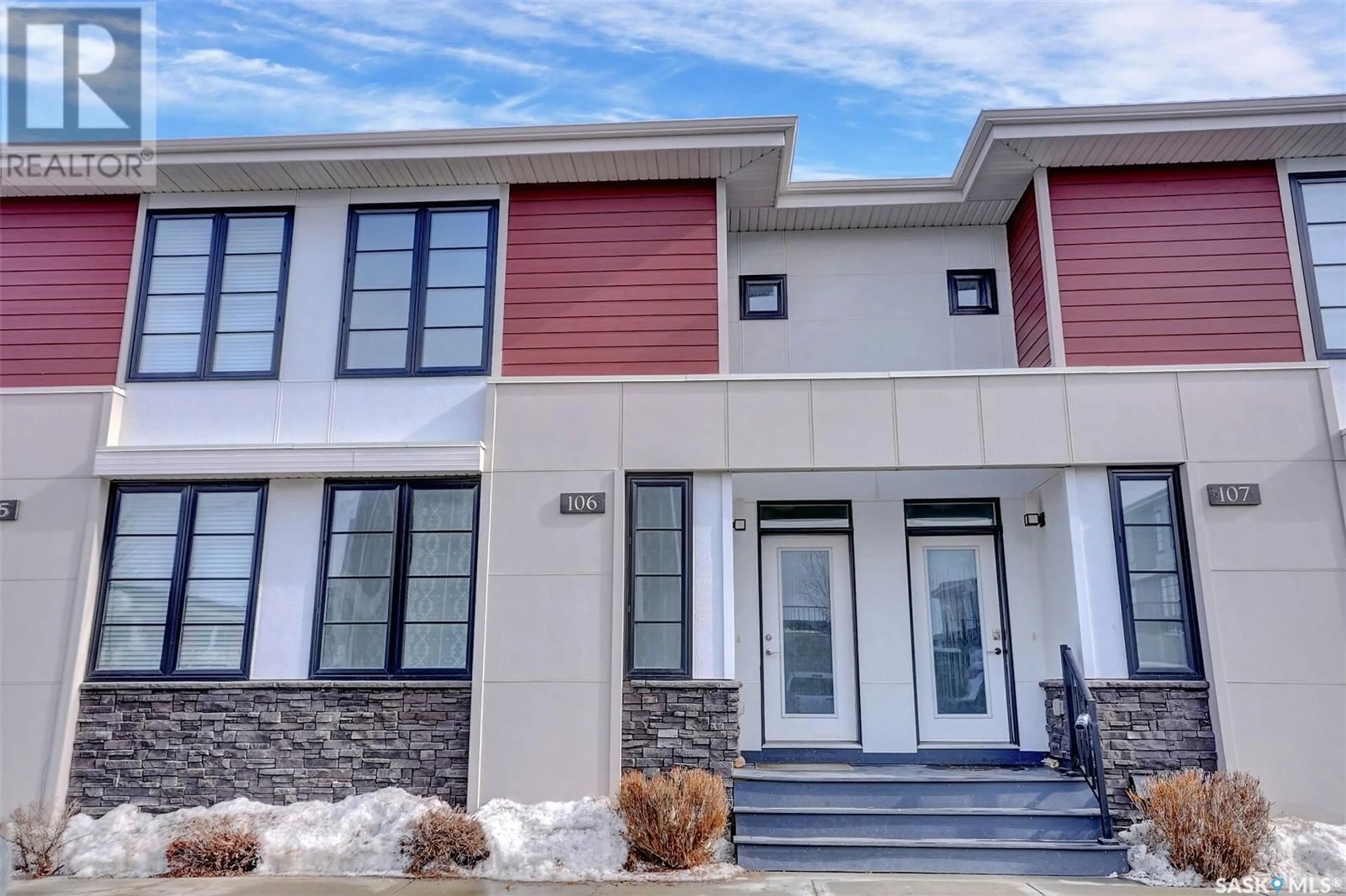 Home with vinyl exterior material, street for 106 3229 Elgaard DRIVE, Regina Saskatchewan S4X0L2