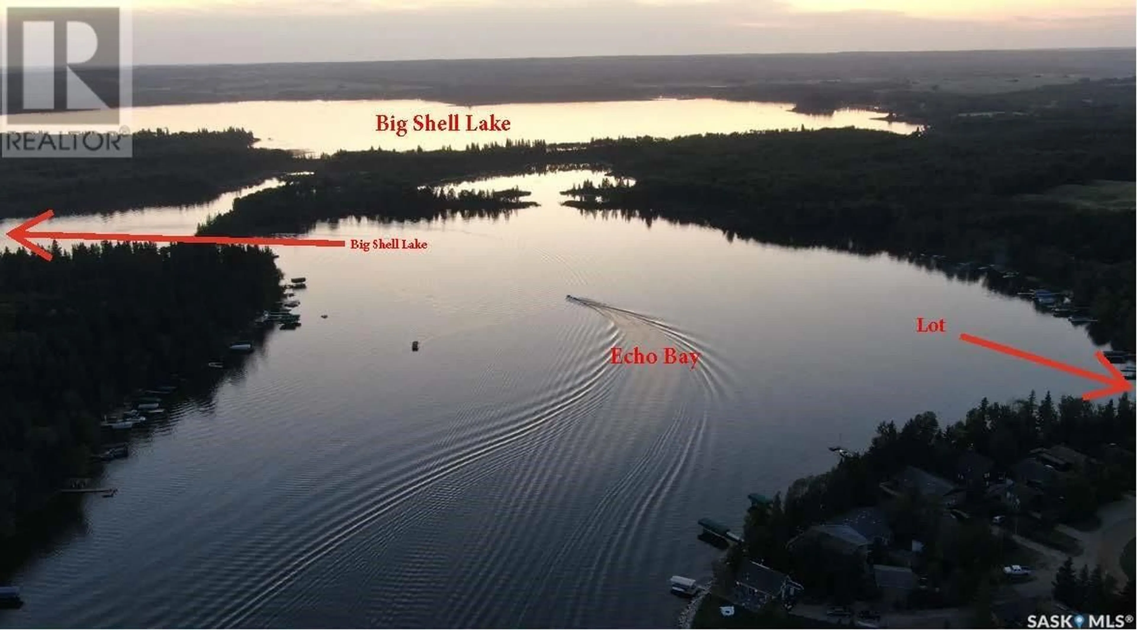 A pic from outside/outdoor area/front of a property/back of a property/a pic from drone, water/lake/river/ocean view for 206 SHELL LAKE CRESCENT, Echo Bay Saskatchewan S0J2G0