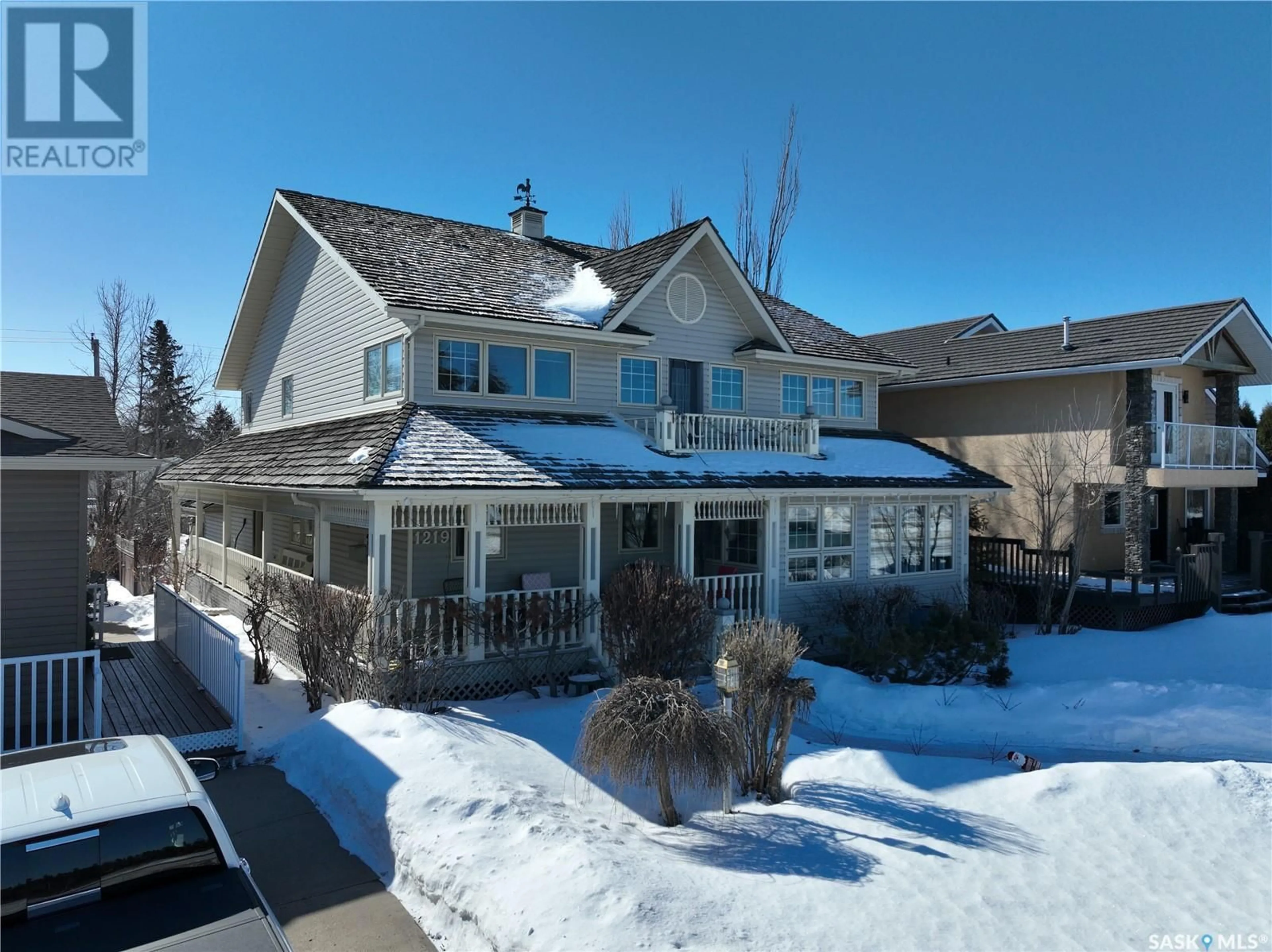 A pic from outside/outdoor area/front of a property/back of a property/a pic from drone, street for 1219 River STREET E, Prince Albert Saskatchewan S6V0B7