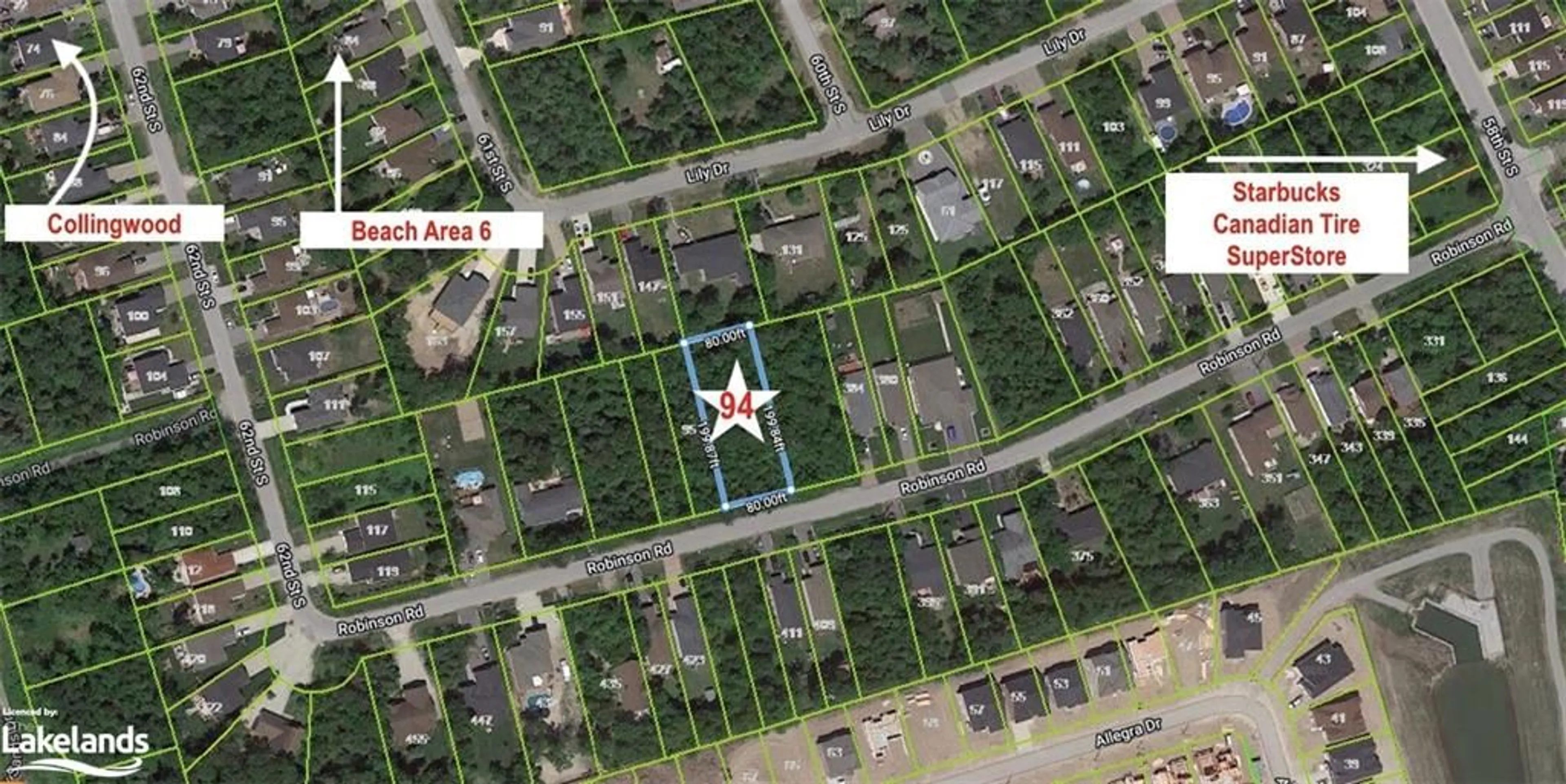 Picture of a map for LOT 94 Robinson Rd, Wasaga Beach Ontario L9Z 3A4