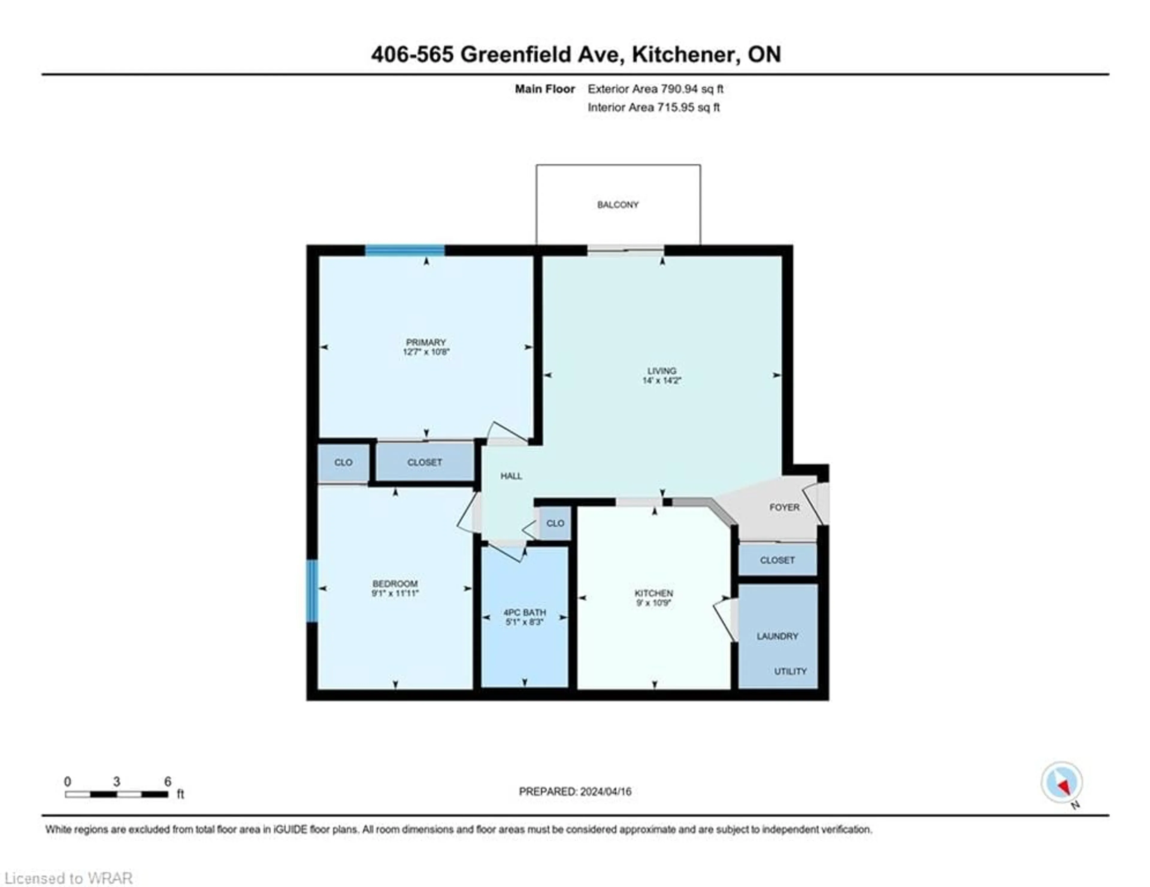 Floor plan for 565 Greenfield Ave #406, Kitchener Ontario N2C 2P4