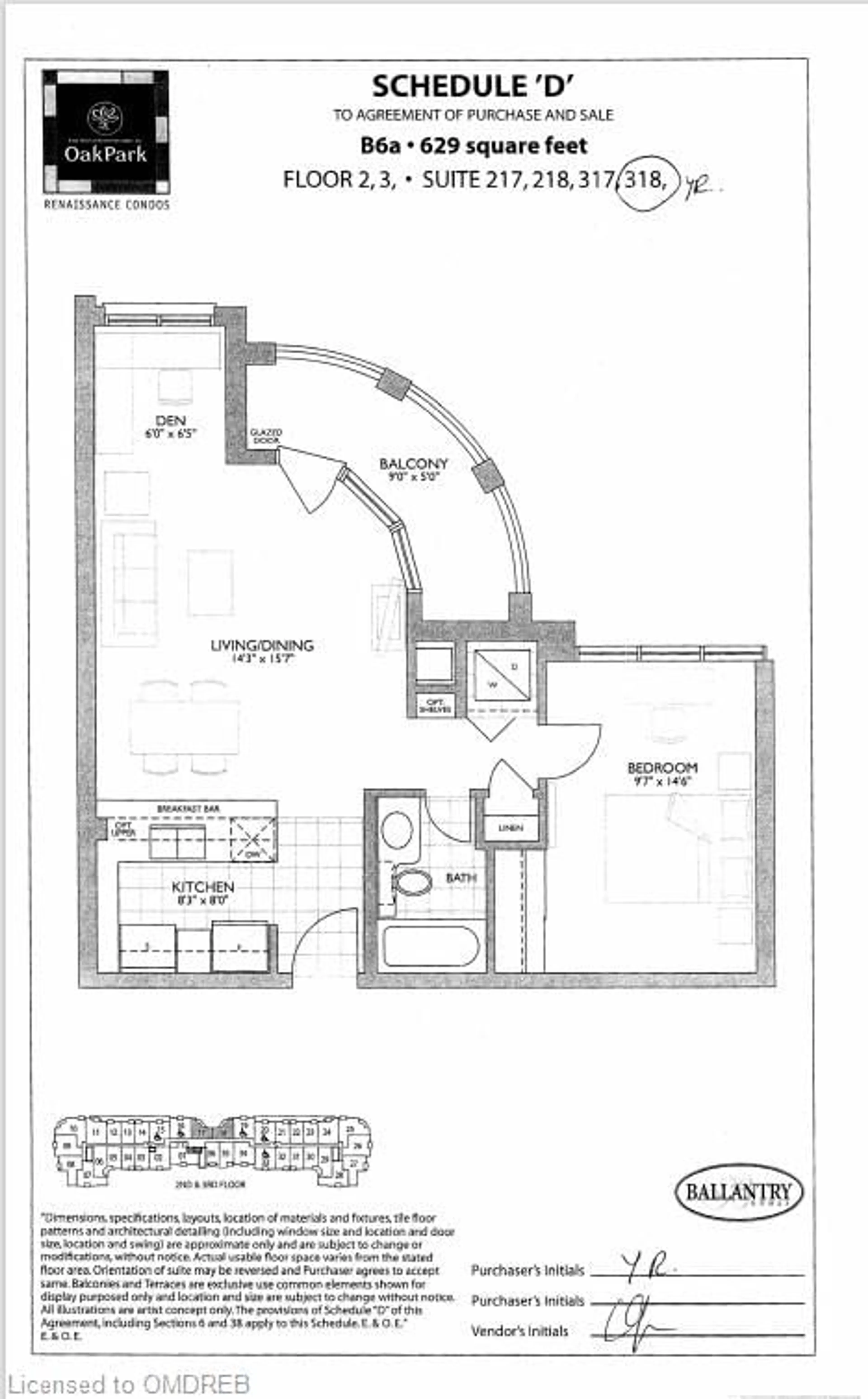 Floor plan for 216 Oak Park Blvd #318, Oakville Ontario L6H 7S8