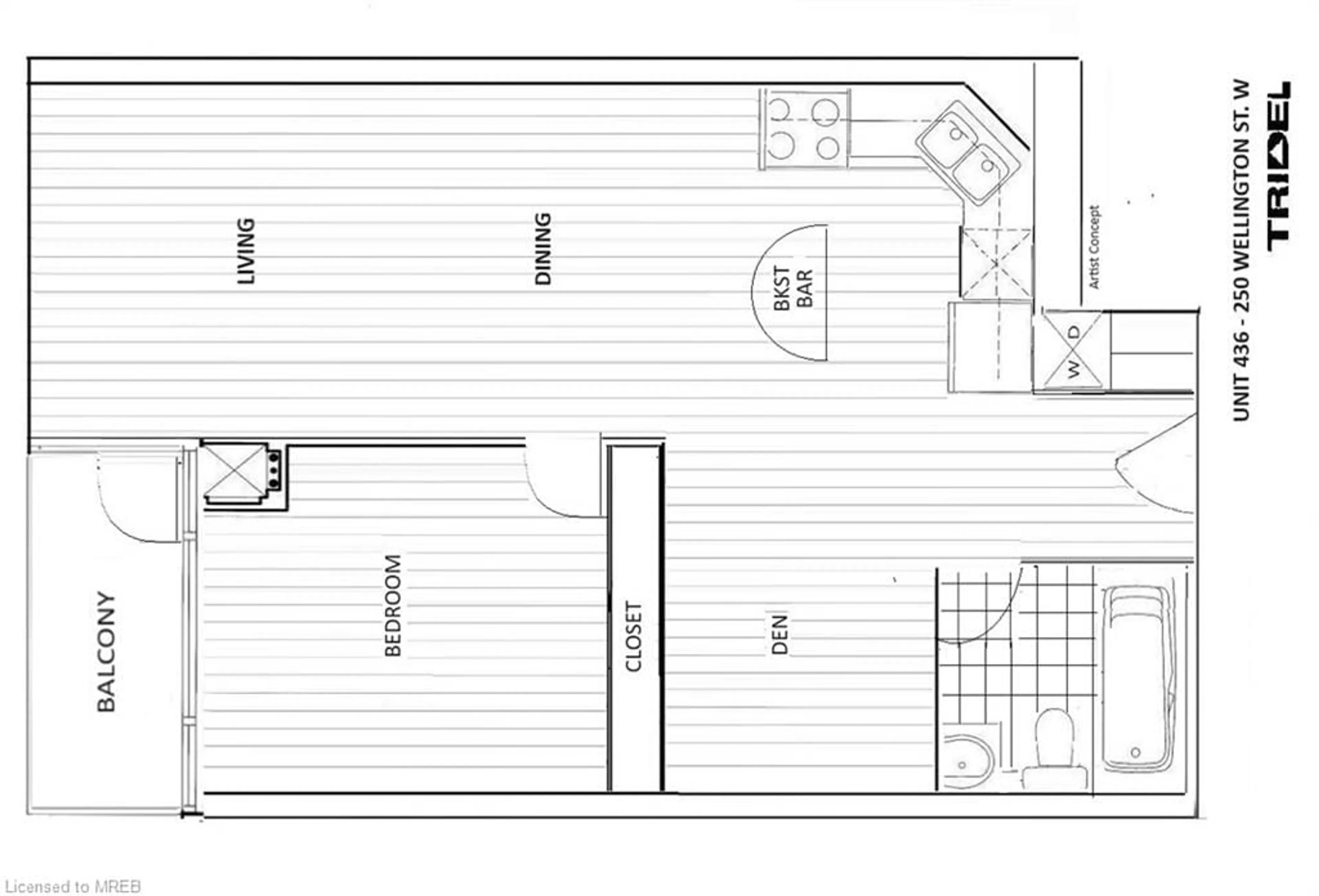 Floor plan for 250 Wellington St #436, Toronto Ontario M5V 3P6