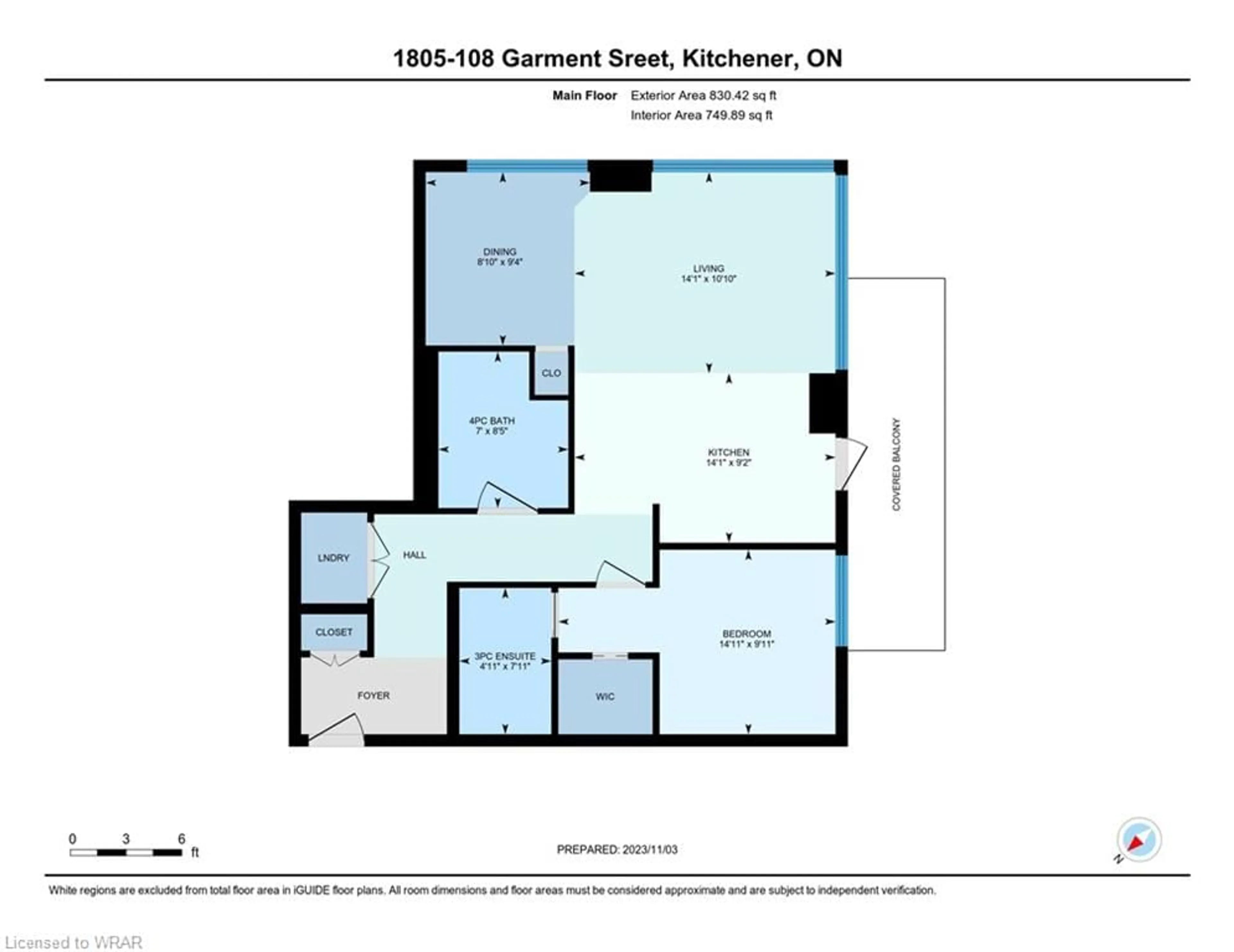 Floor plan for 108 Garment St #1805, Kitchener Ontario N2G 0E2