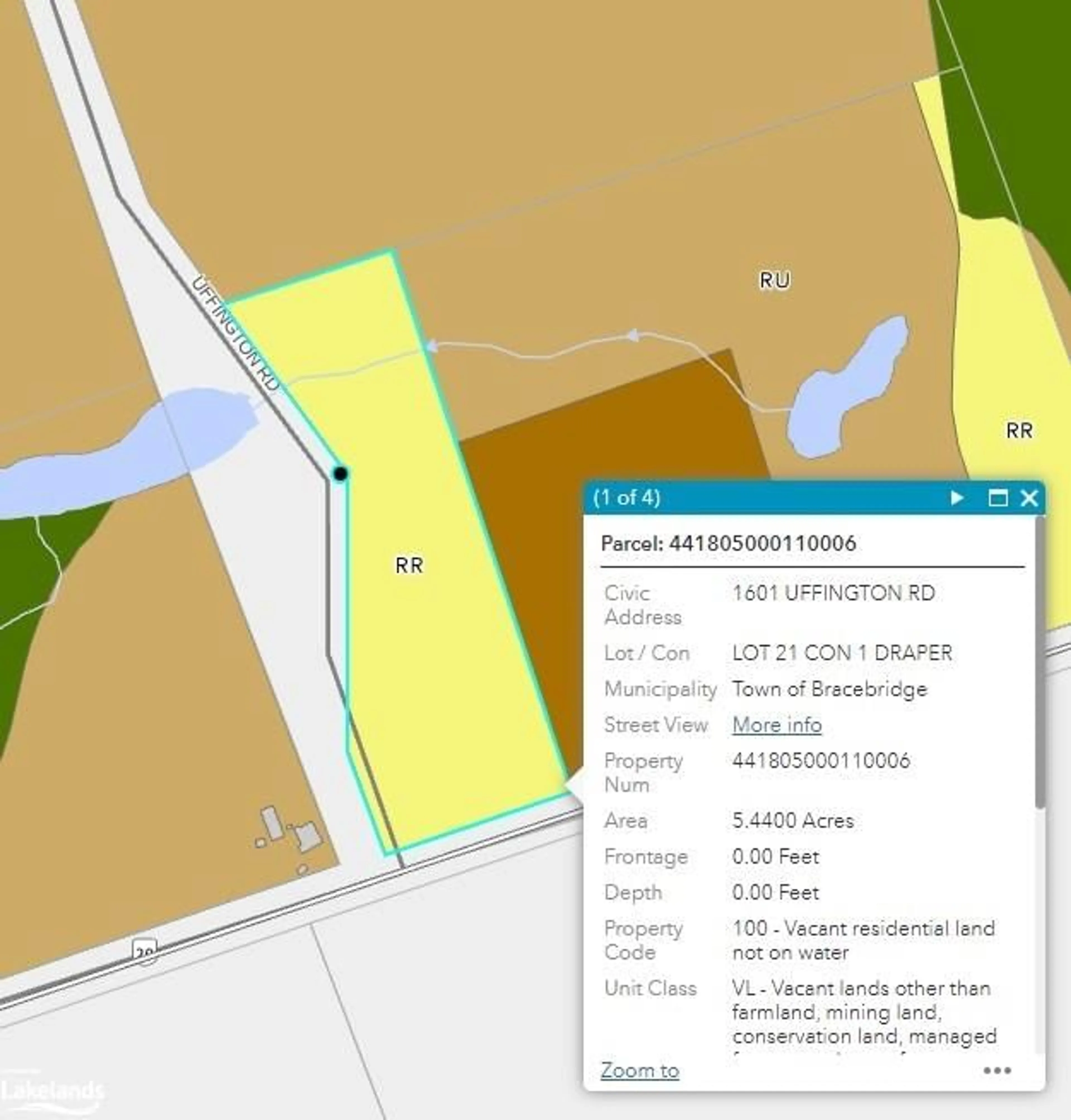 Picture of a map for 1601 Uffington Rd, Bracebridge Ontario P1L 1X1