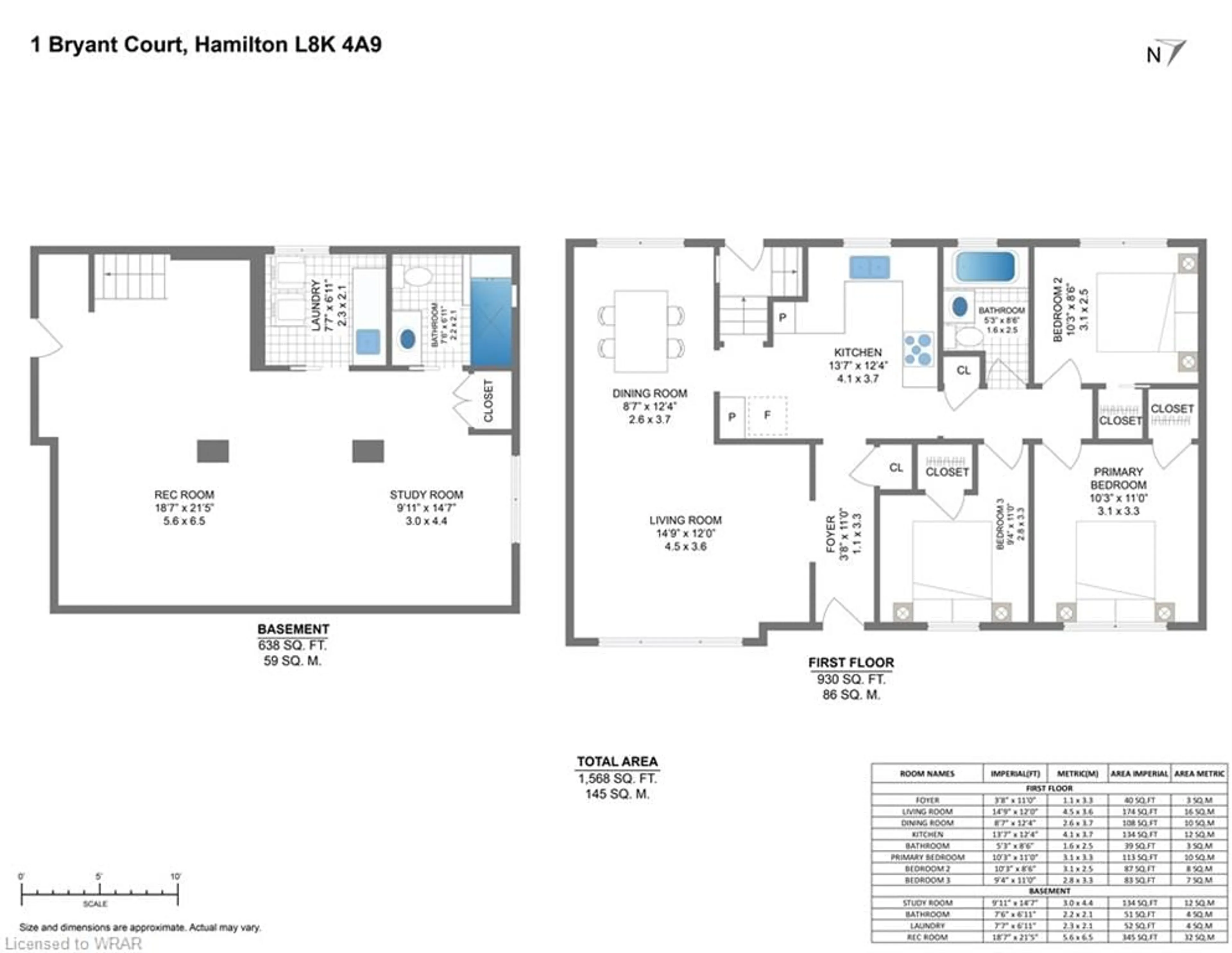 Floor plan for 1 Bryant Crt, Hamilton Ontario L8K 4A9