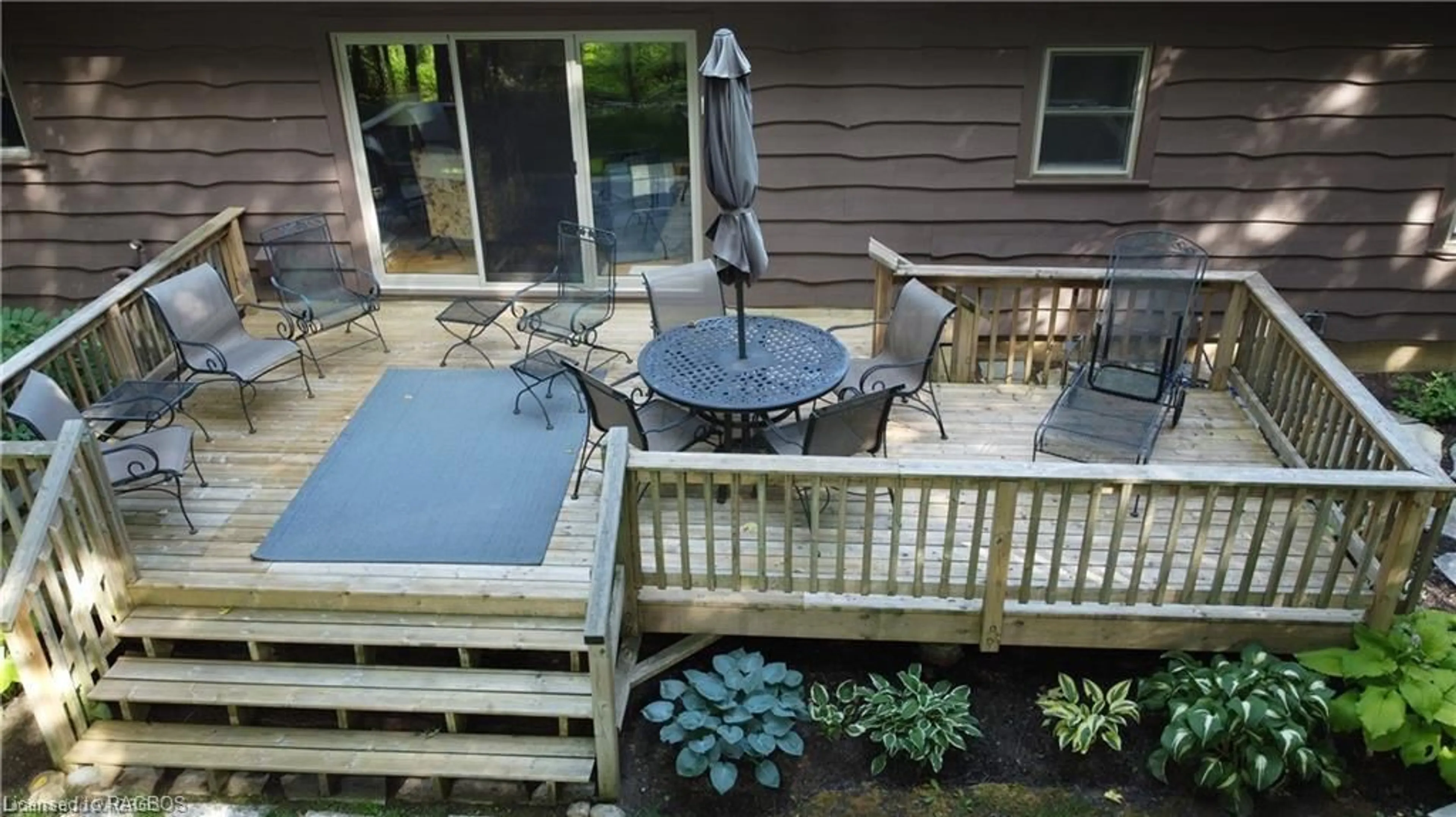 Patio, the fenced backyard for 86 Moore St, Lion's Head Ontario N0H 1W0