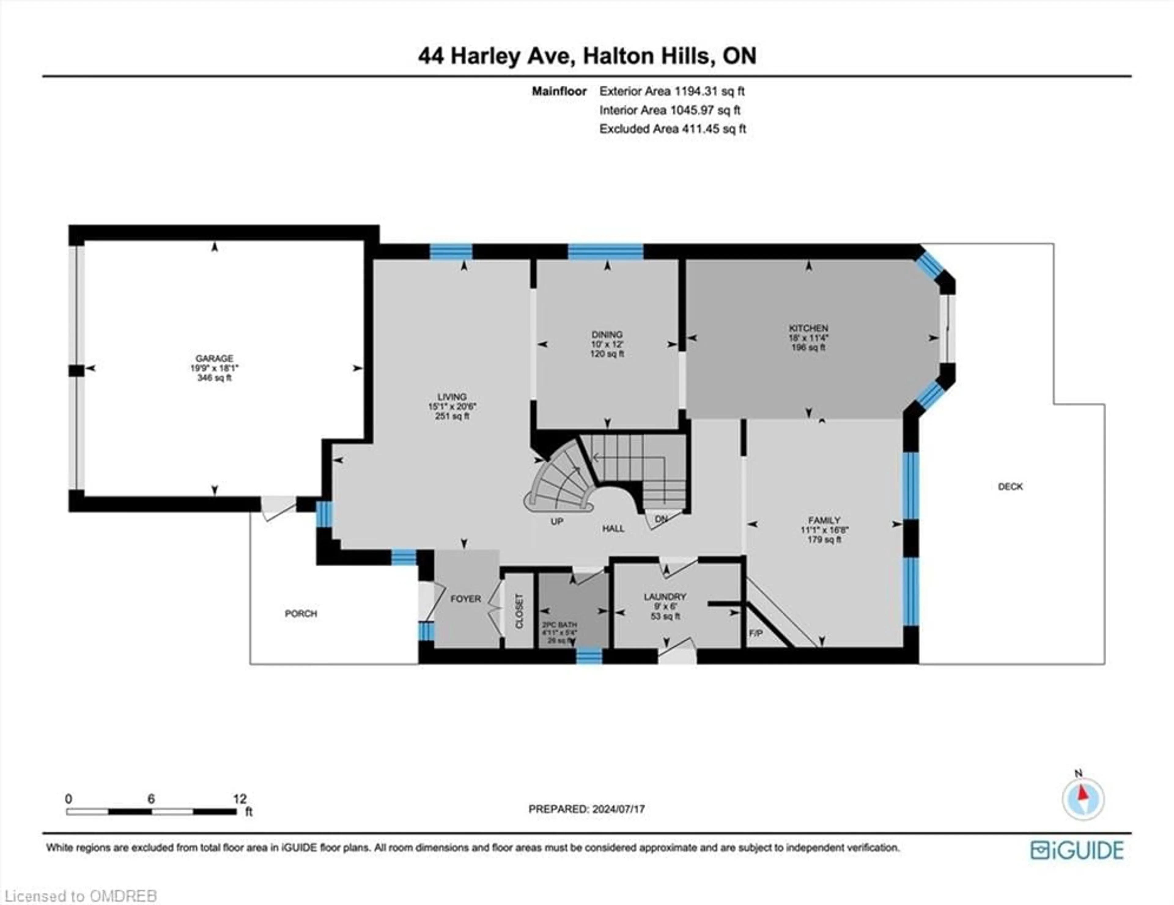 Floor plan for 44 Harley Ave, Georgetown Ontario L7G 5R9