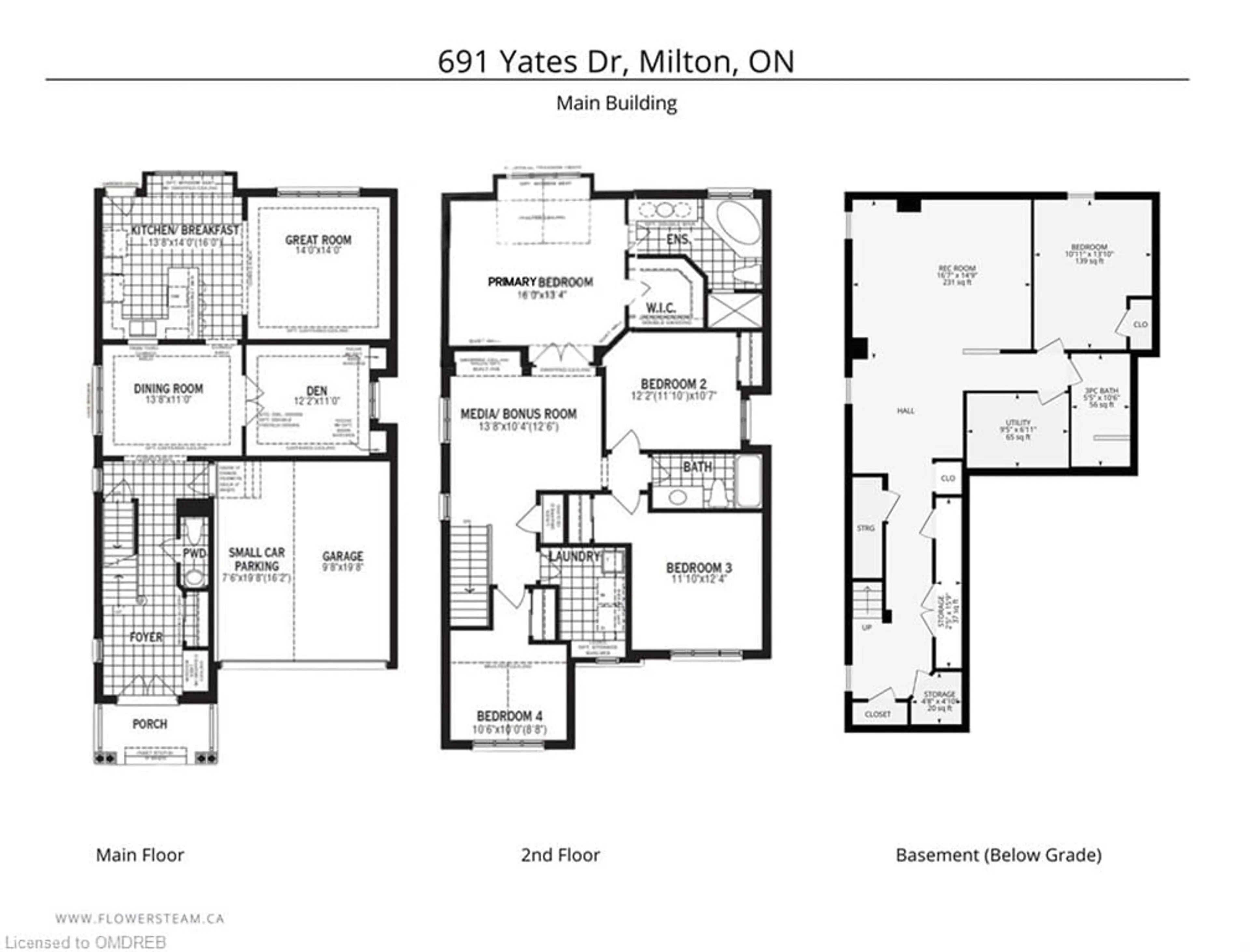 Floor plan for 691 Yates Dr, Milton Ontario L9T 7R9