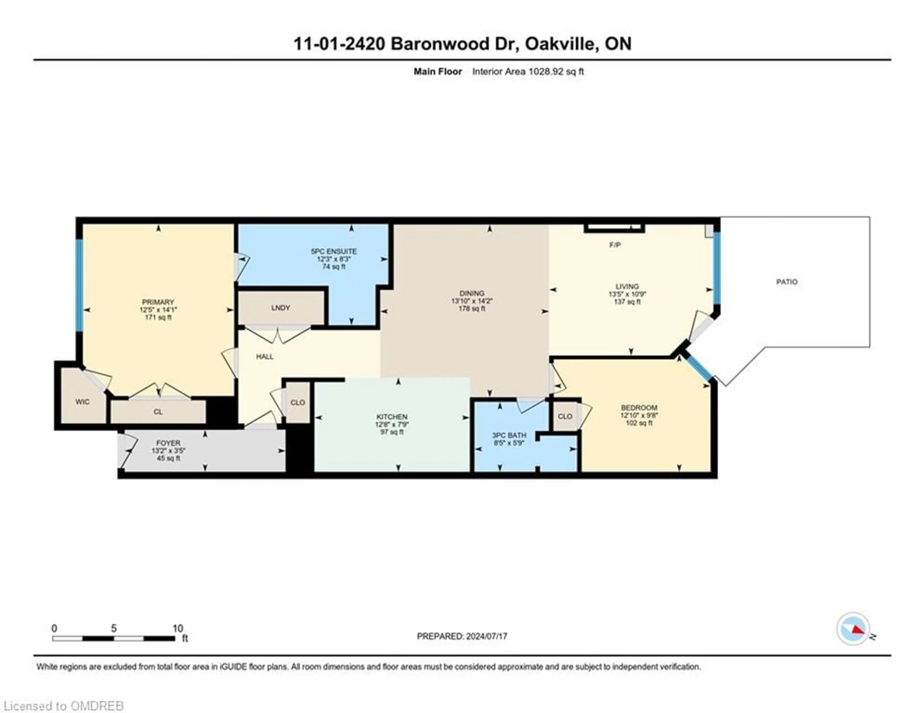 Floor plan for 2420 Baronwood Dr #11-01, Oakville Ontario L6M 0X6