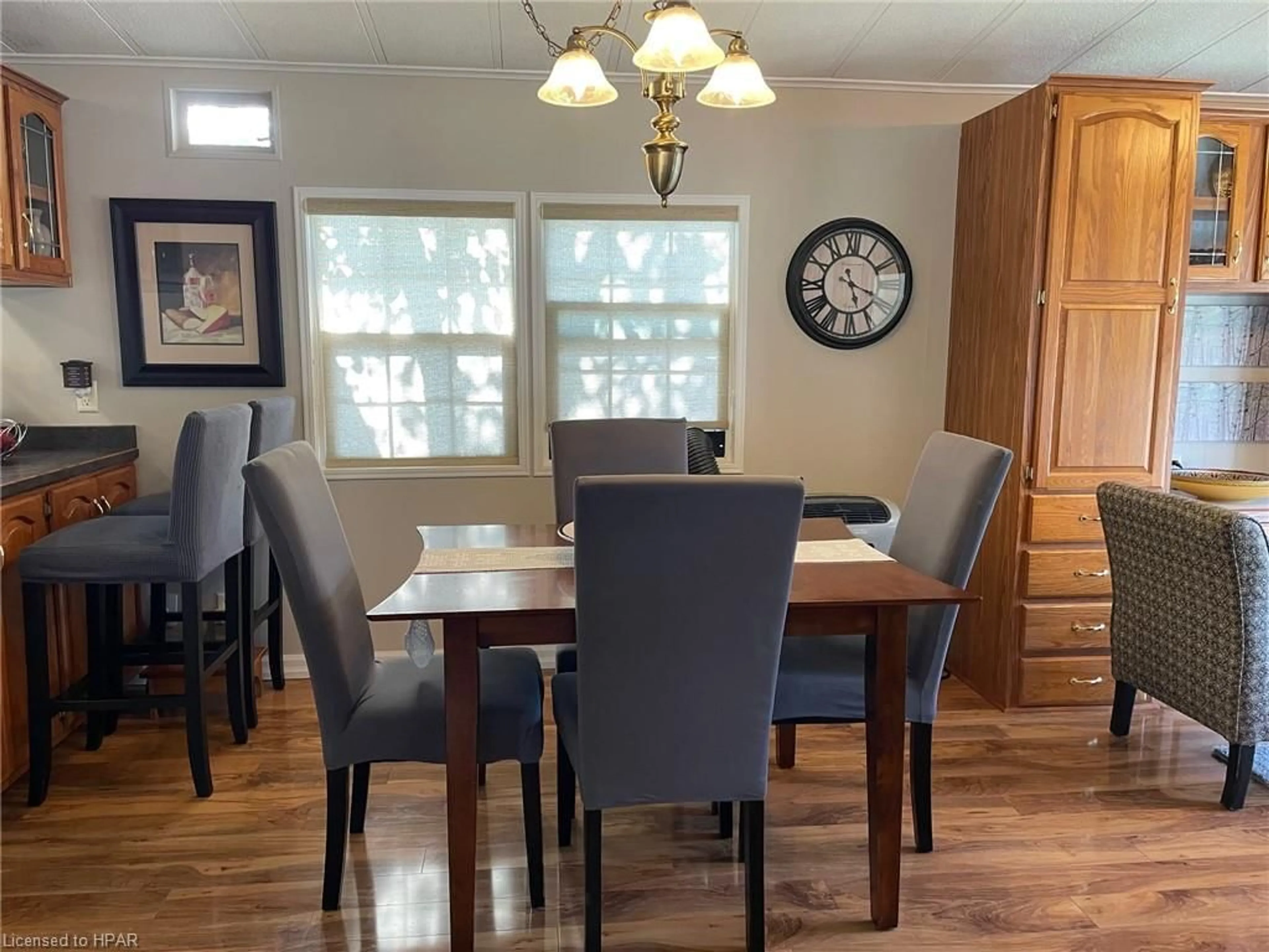 Dining room, wood floors, cottage for 77307 BLUEWATER Rowan Rd #23, Central Huron Ontario N0M 1G0